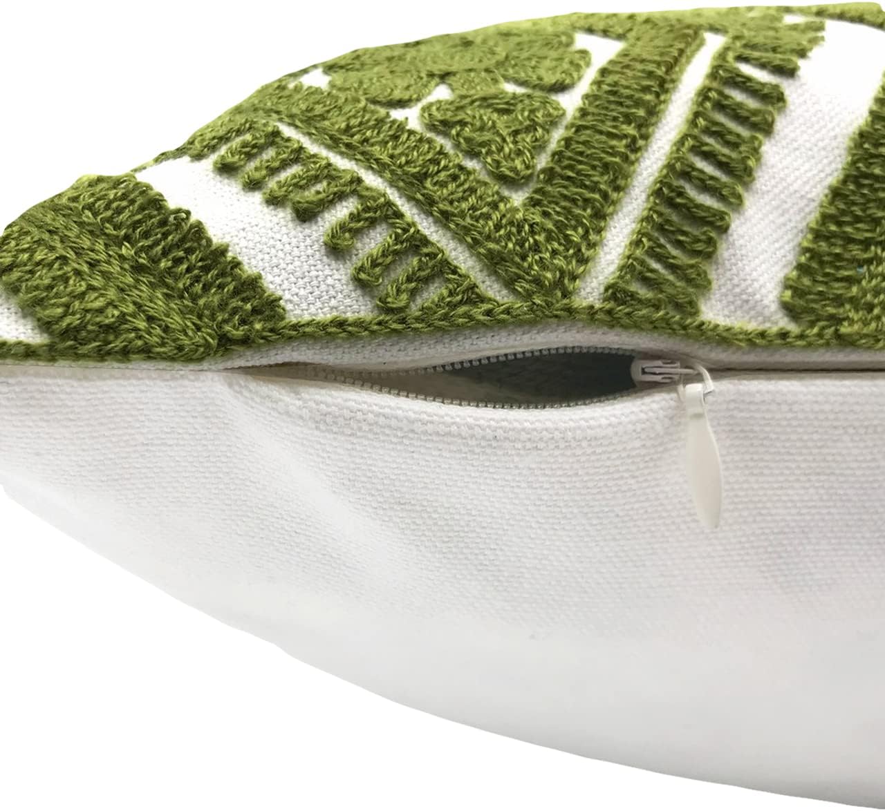 Alysheer Embroidered Decorative Throw Pillow Covers 18x18 inches Set of 2 Pieces, Boho Geometric Modern Chic Classic Pattern Cotton Cushion Cases for Sofa Couch Bed Living Room(Olive Green)