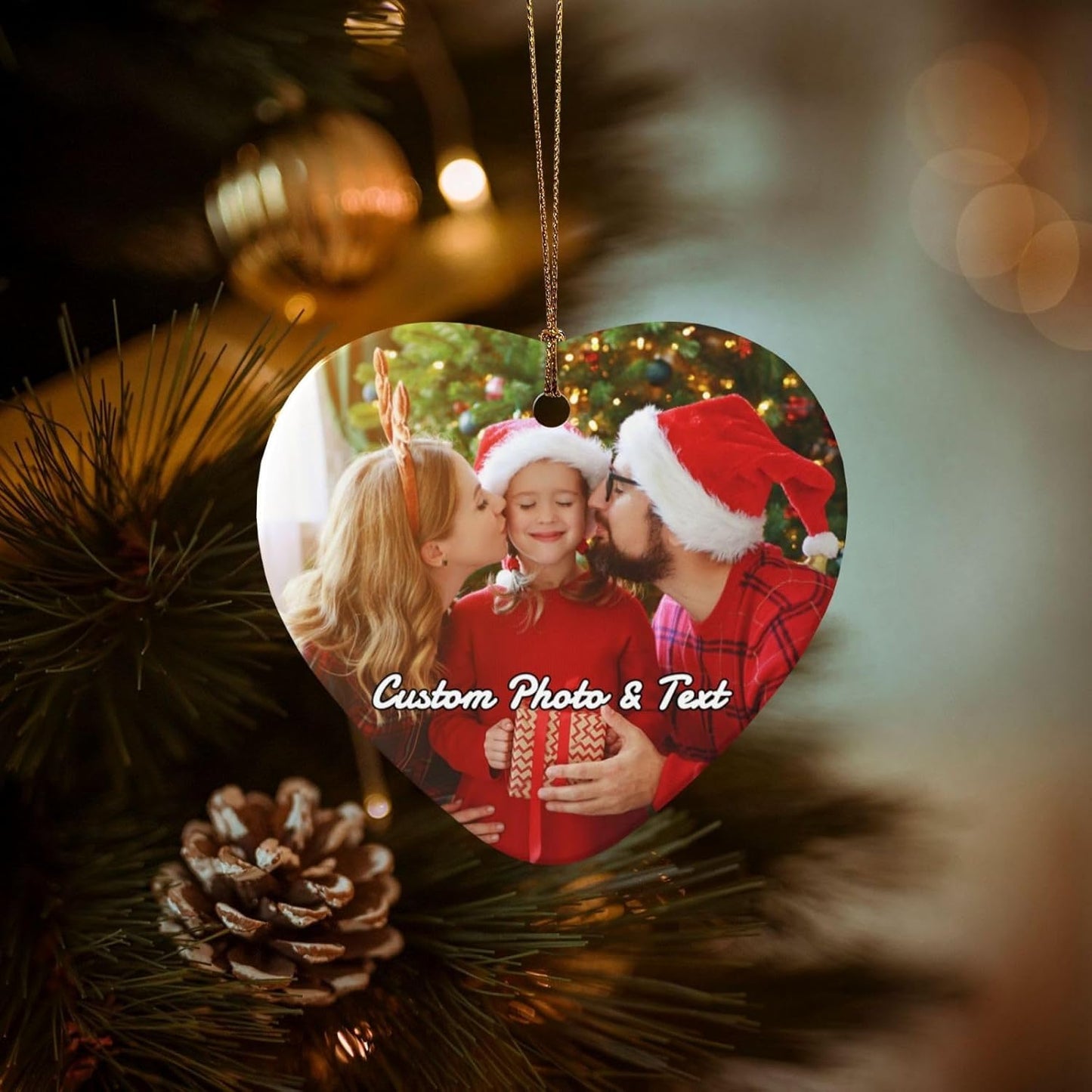 Personalized Christmas Ornaments with Photo 2025 Custom Picture Text Ornaments for Christmas,Double-Sided Ceramic Customized Xmas Tree Decor for Family Couples Dogs,Heart