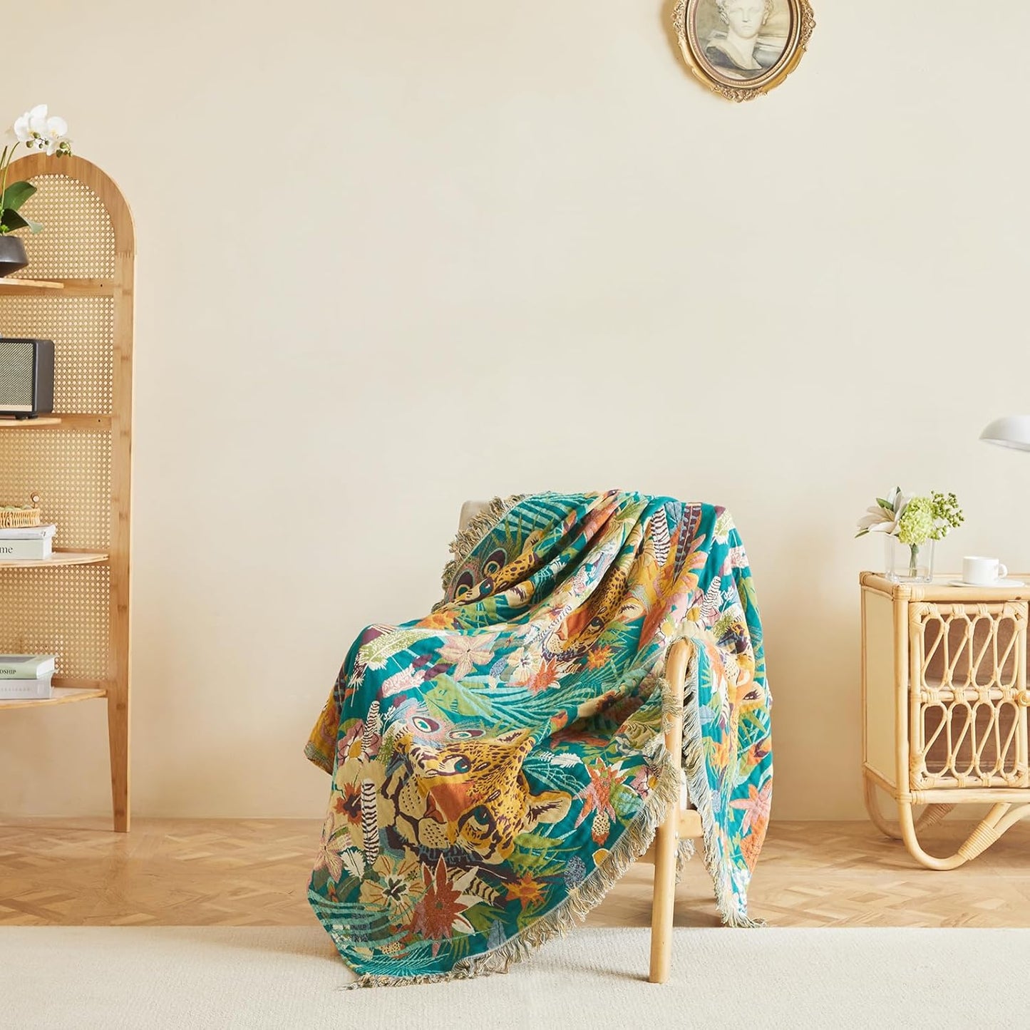 MSGKV Throw Blanket for Couch Cotton Muslin Breathable Leopard Animals Blanket 50"x60" Sofa Chair Blankets for All Seasons Lightweight Farmhouse Blankets Home Decor