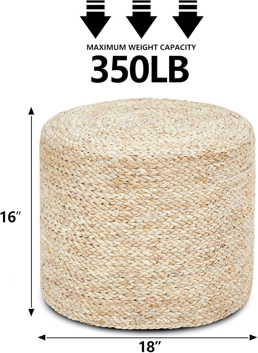 Wimarsbon 18'' Ottoman Pouf, Natural Braided Poof, Rustic Handweave Lounge Pouffe, Boho Footrest Stool for Bedroom, Accent Table or Seat for Living Room (Natural Corn Husk)