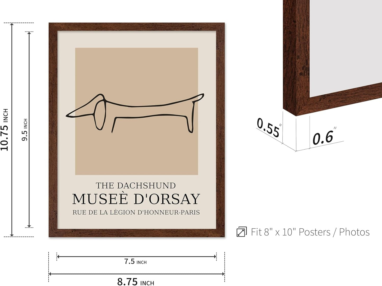 Poster Master Vintage Poster - Retro Minimalist Print - Gift for Artist, Housewarming - Dachshund Dog, Line Drawing, Abstract - Wall Decor for Living Room, Bedroom, 8x10 Brown Framed
