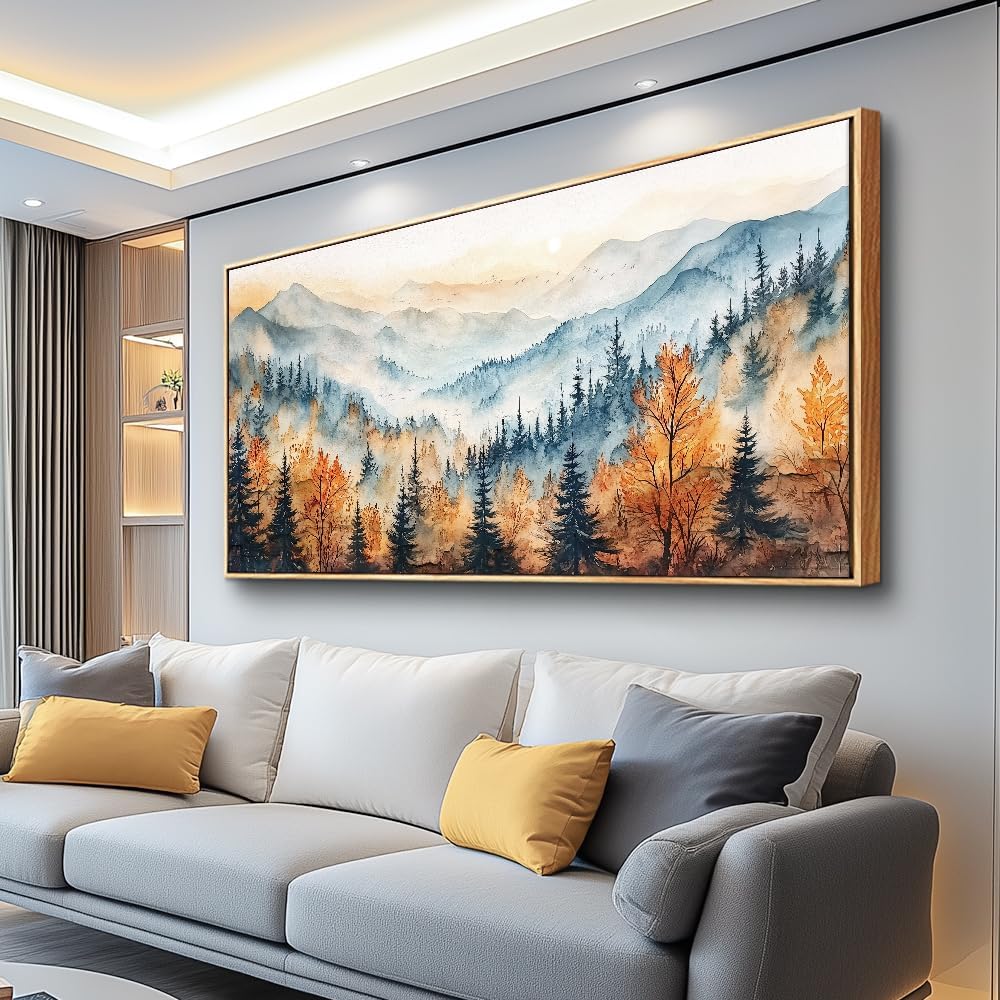 KELIYUAN Large Canvas Wall Decor For Living Room Wall Art For Bedroom Office Murals Abstract Mountain Forest Painting Farmhouse Wall Pictures Modern Room Home Decor Aesthetics Wood Framed 24"X48"