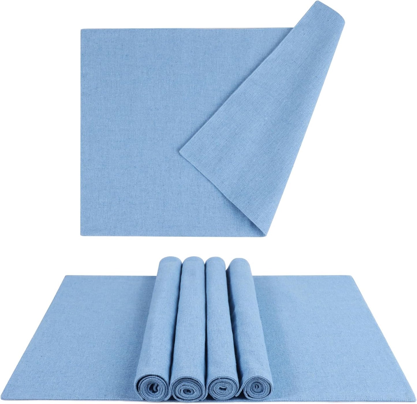 MANSPHIL Light Blue Placemats Set of 6 Double Layer Faux Linen Table Place Mats Heat Resistant Washable Cotton Cloth for Dining Kitchen - 13x19 Inch