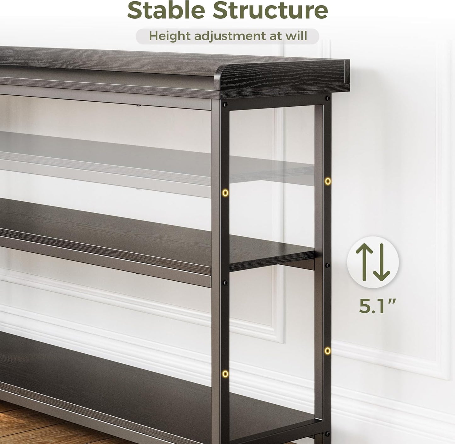 IRONCK Console Table, Sofa Table with Power Outlet, Farmhouse Hallway Table for Entryway, Living Room, Height Adjustable, Easy Assembly, Vintage Black, 43"