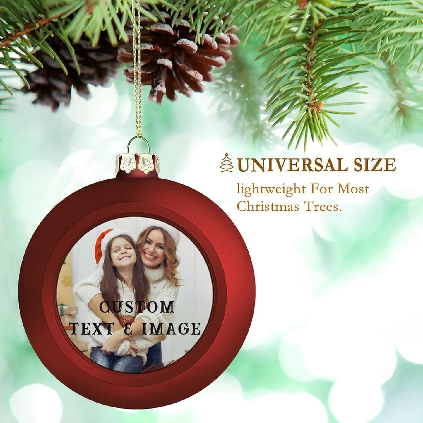 Personalized Christmas Ornaments - Custom Picture & Text Ornaments for Christmas 2024, Baby's 1st Christmas Ornament with Picture for Xmas Tree Custom Gifts for Family, Mom, Dad, Friend (Red)
