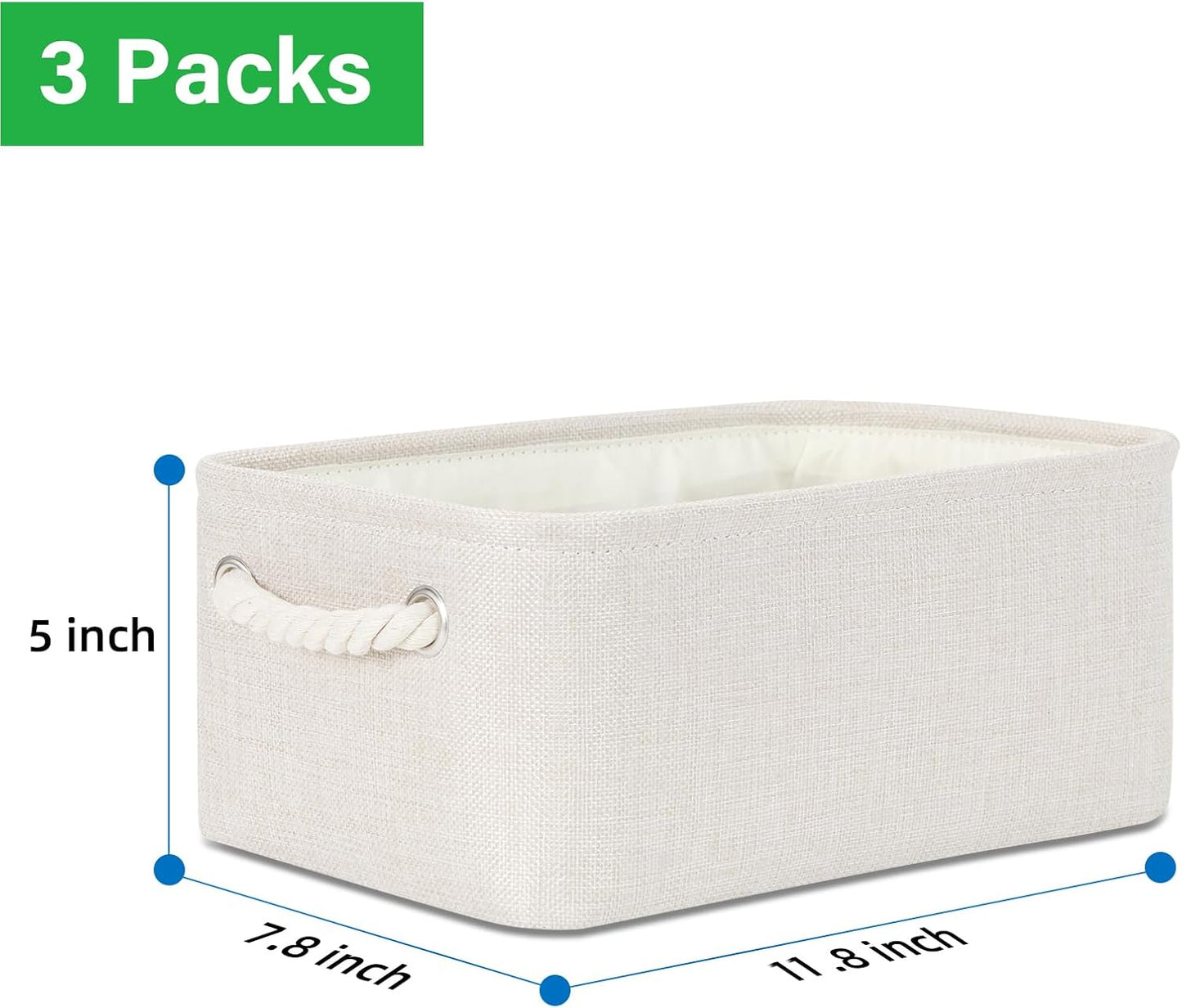 Bidtakay Small Storage Bins for Shelves 3 Pack Fabric Storage Baskets for Organizing 12x8x5 Inch Closet Storage Bins Linen Collapsible Organizer for Closet-Light Biege