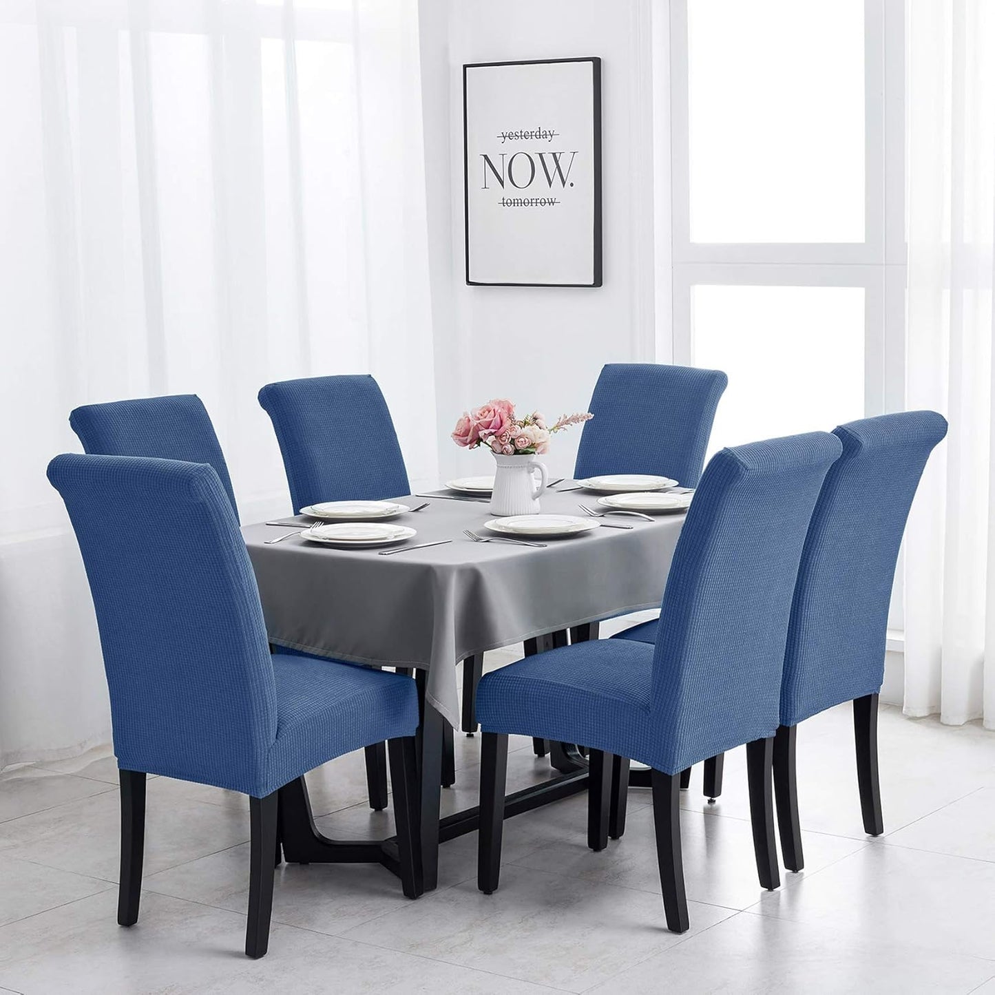 Joccun Chair Covers for Dining Room Set of 6, Dining Chair Slipcovers Stretch Dining Room Chair Covers Seat Protector,Washable Parsons Chair Cover for Home,Banquet(Riverside,6 Pack)