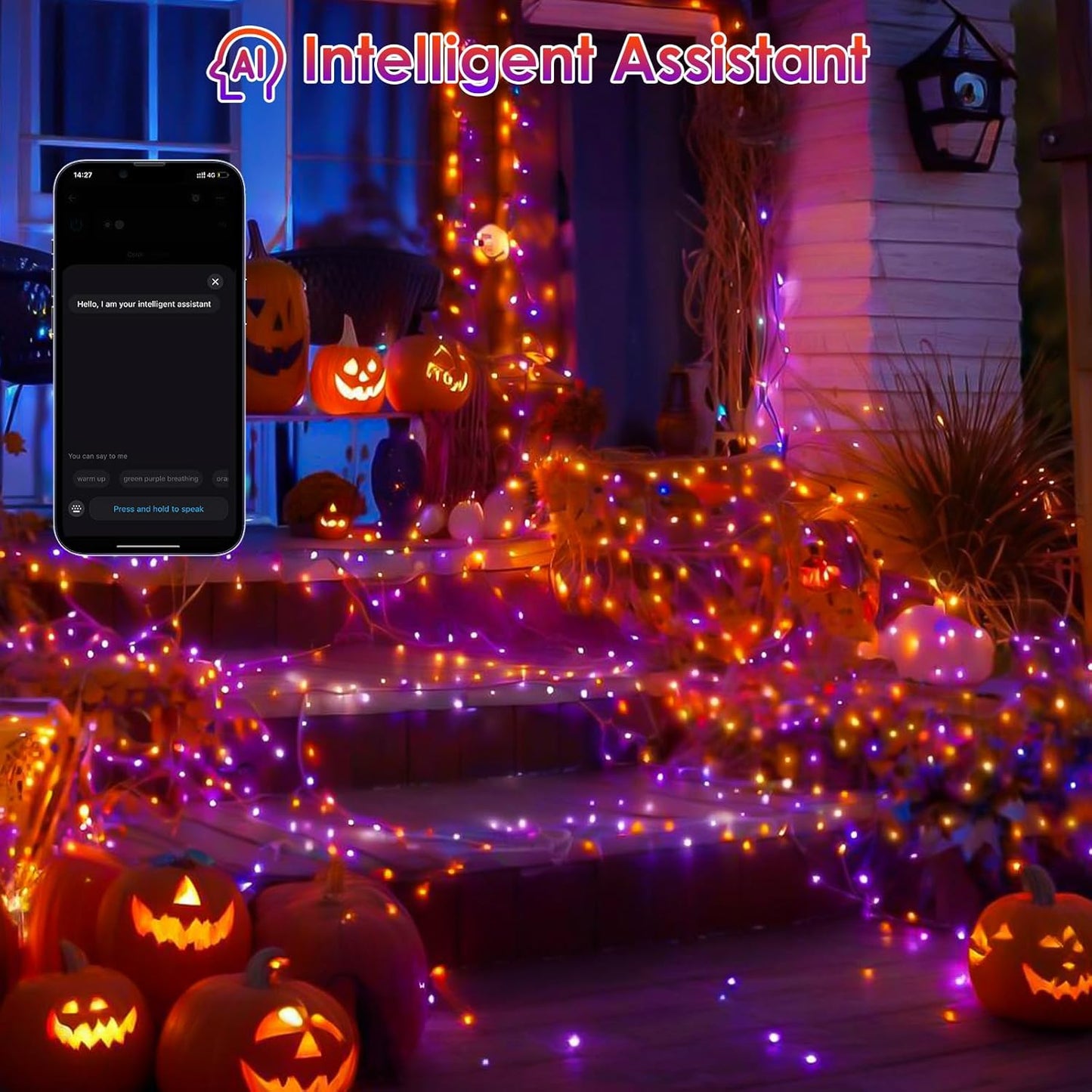 YIQU Smart Color Changing Halloween Lights, 66 FT 200 LED RGB Christmas String Lights with Remote App Control & Timer, Music Sync Multiple Modes Twinkle Light Waterproof Indoor Outdoor Decor