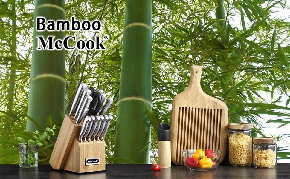 McCook® Knife Sets,German Stainless Steel Knife Block Sets with Built-in Sharpener