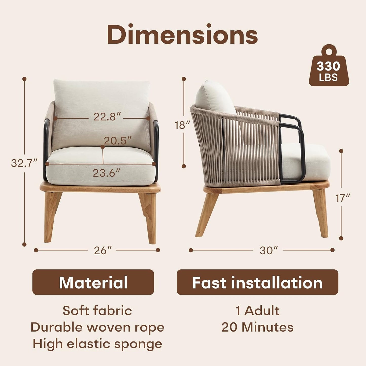 ANJ Accent Chair,Mid-Century Modern Reading Chair with Braid Armrests, Armchair for Living Room Bedroom Outdoor
