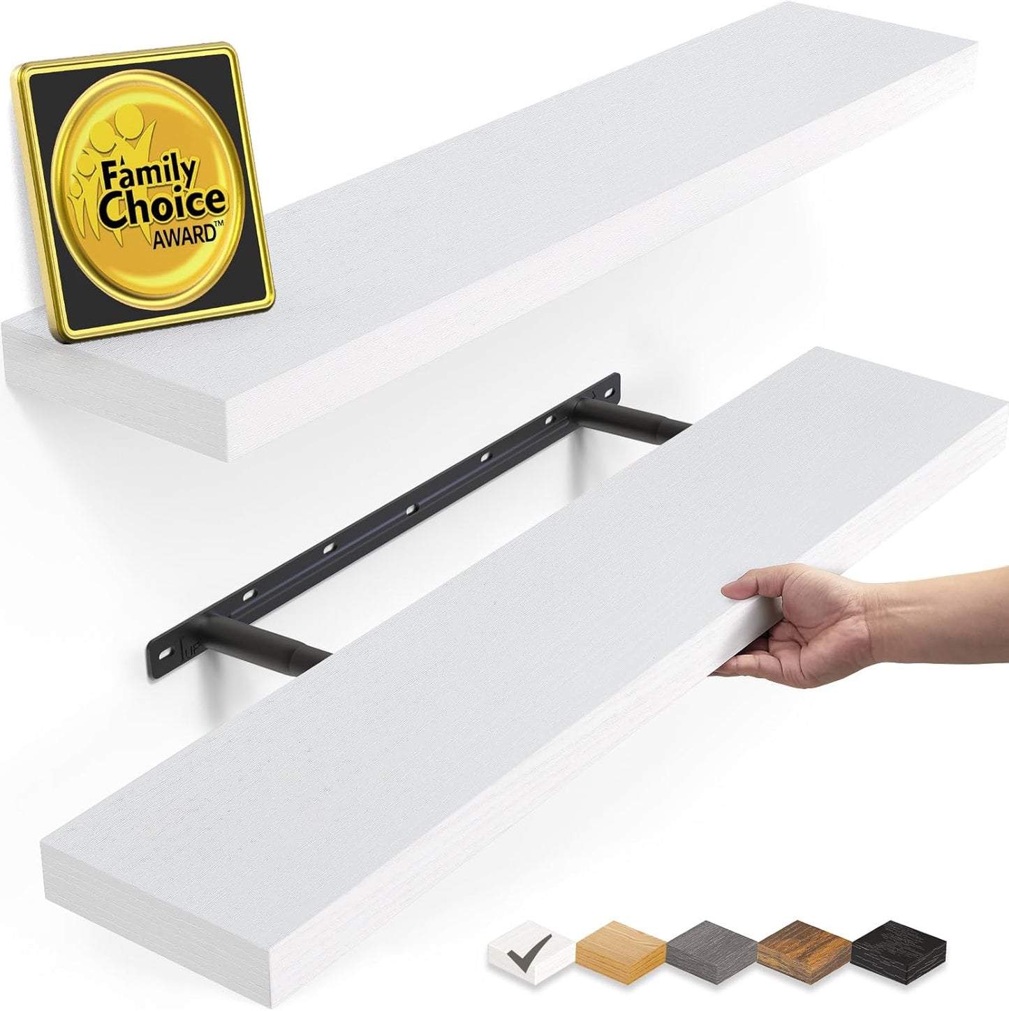 BAYKA Floating Shelves Set of 2, 22.5" Rustic Wood Wall Mounted Shelves for Bathroom, Bedroom, Living Room, Kitchen & Office, Hanging Display Shelf with 22 lbs Capacity (White)