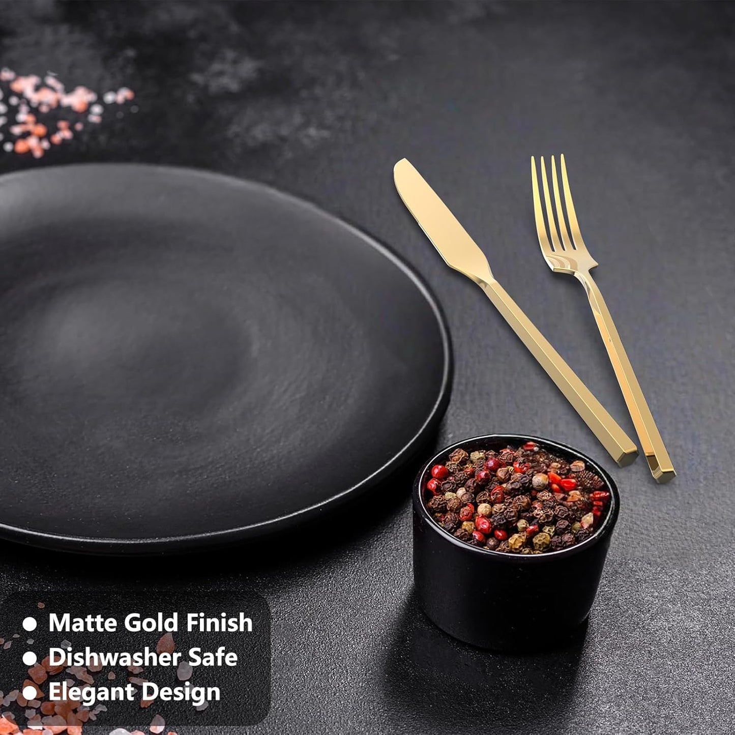 Gold 20 Piece Stainless Steel Silverware Set, Handle Flatware, Modern Mirror Finish Cutlery Set, Service for 4, Dishwasher Safe