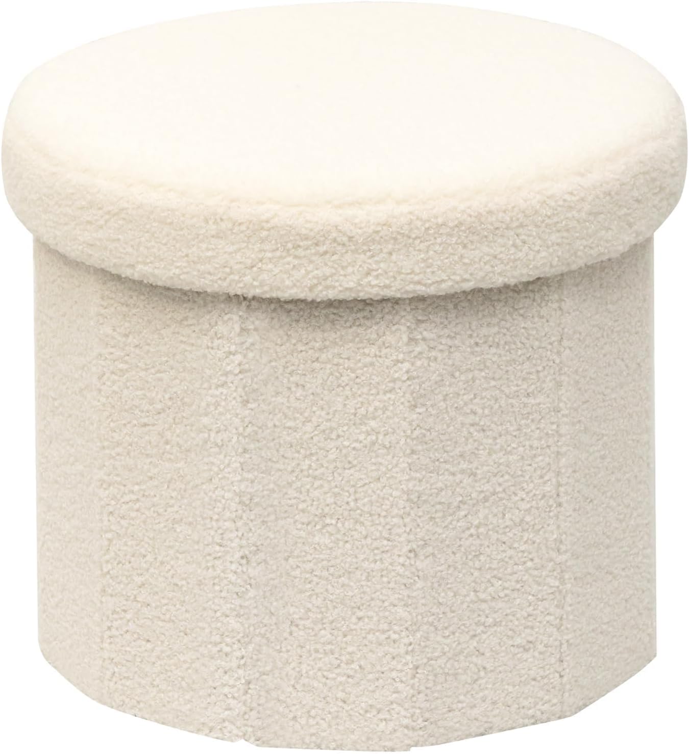 B FSOBEIIALEO Storage Ottoman Cube, Round Ottomans with Storage Foot Stool Footrest for Lving Room, Boucle Ottoman Seat for Dorm Room,Faux Teddy Fur, Cream White 15"x15"x15"