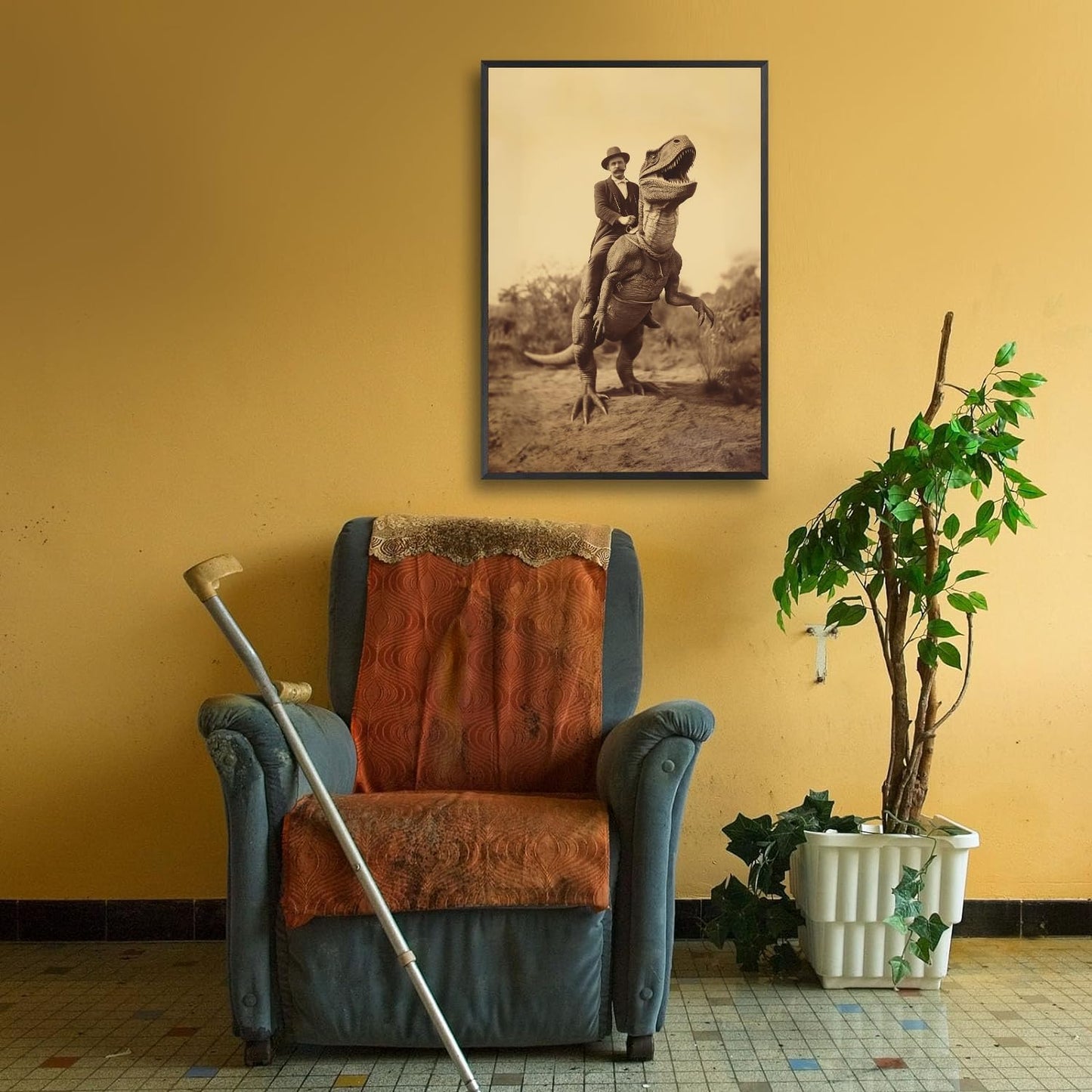 Generic Goth Decor Antiqued Wicca Art Poster Dark Academy Dinosaur And Cowboy Canvas Wall Art Horror Posters Spooky Indoor Art Family Bedroom Office Space Decor 16X24inch Aluminum Framed