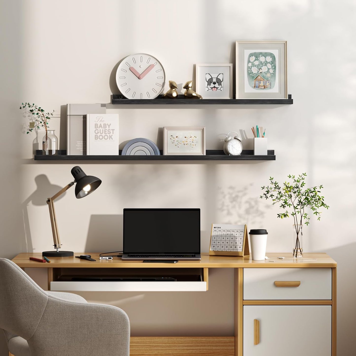 Floating Shelves for Wall, Picture Ledge Shelf 36 Inch Solid Wood Set of 2, Rustic Wall Shelves with Lip, Kids Bookshelf, Photo & Picture Live Edge Floating Shelves for Bedroom, Living Room, Kitchen