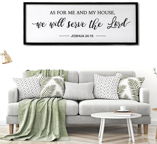 As for Me and My House We Will Serve the Lord Wall Decor - 40" x 15" Large Rustic Family Living Room Wood Framed Home Sign Joshua 24 15 Christian Bible Verse Plaque Hanging Wall Art(Black)