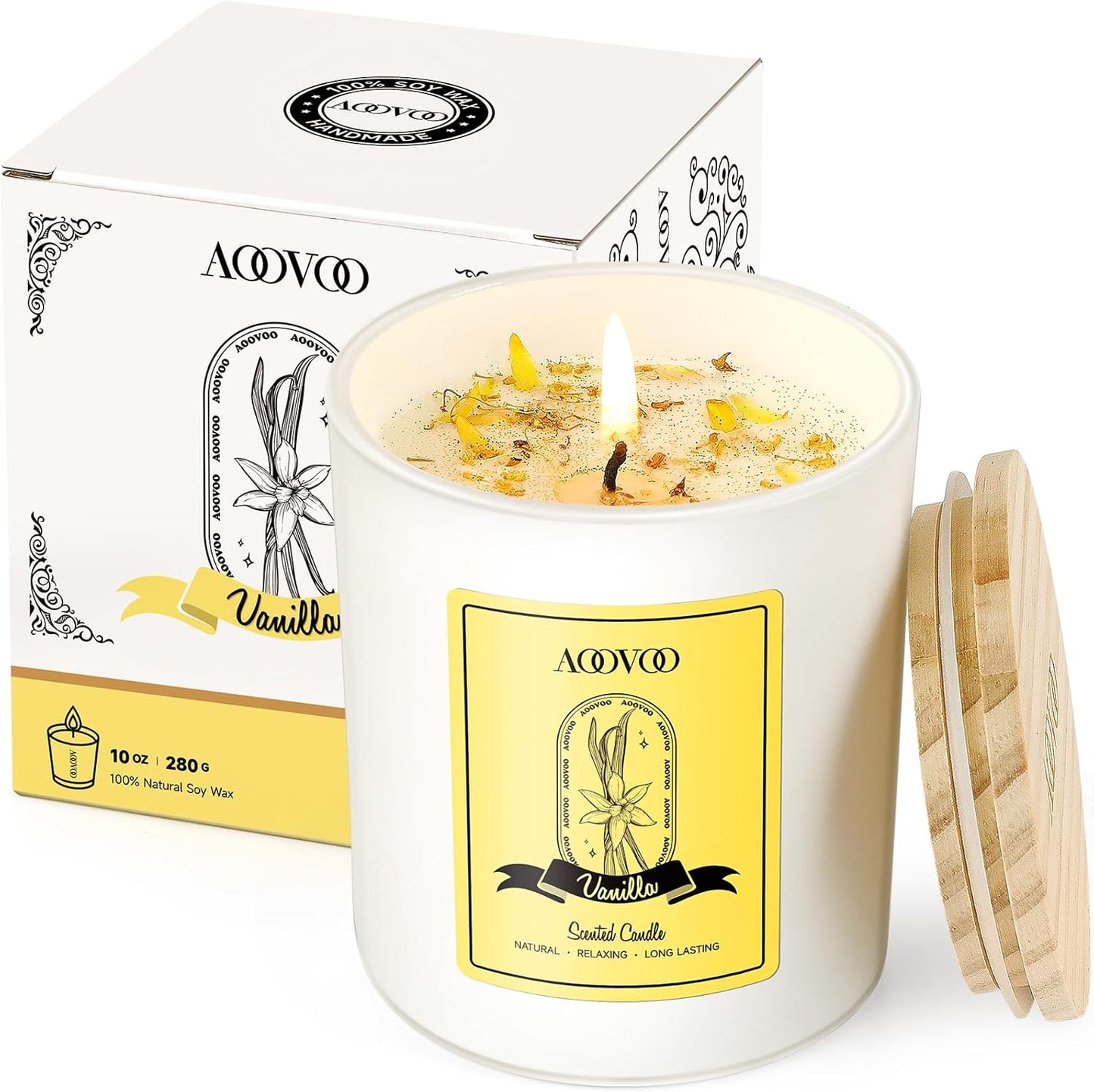 AOOVOO Vanilla Scented Candles for Women - Aromatherapy Candle with Crystals Inside, 10oz Soy Candles for Home Scented, Gifts for Women Mom