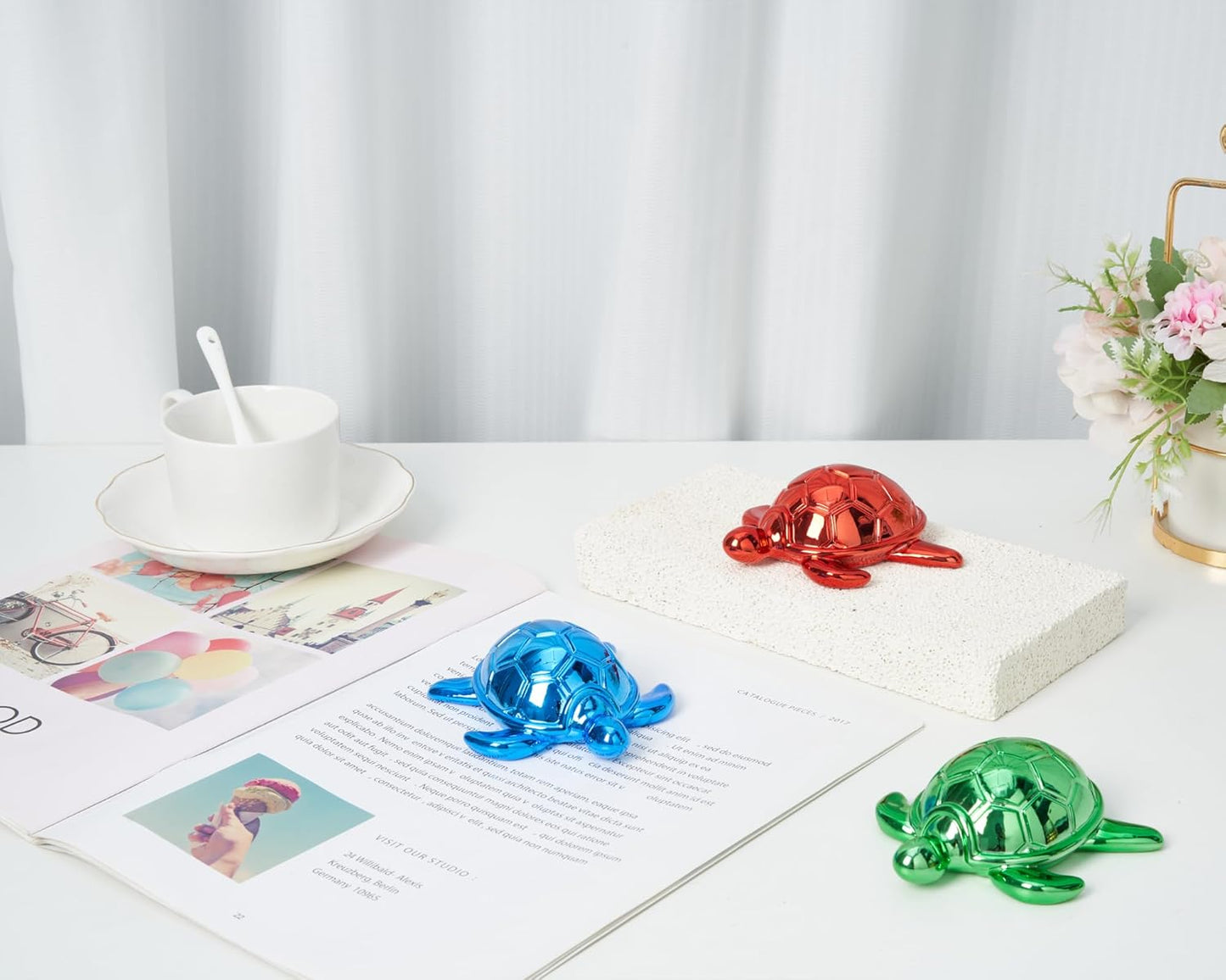 Small Sea Turtle Statue 4 inch Shiny Rose Gold Accent Knick Knacks Paperweight for Bathroom Home Office Shelf Desk Table Decor, Cute Sea Turtle Gifts for Women