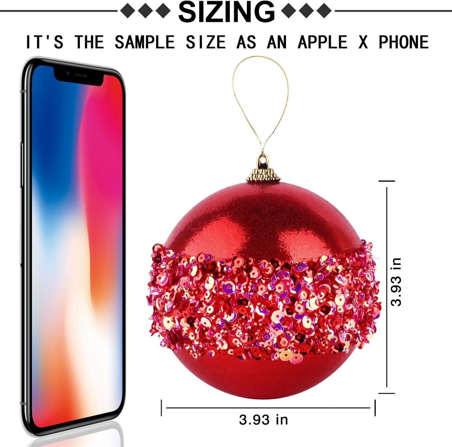 4" Christmas Ball Ornaments, 4pc Set Red Shatterproof Christmas Decorations Tree Balls for Xmas Trees Wedding Party Holiday Decorations