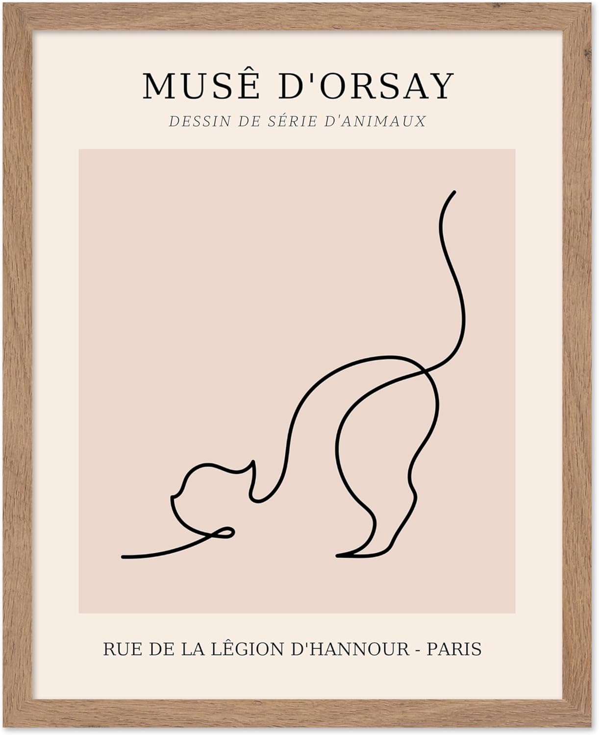 Poster Master Vintage Poster - Retro One Line Cat Drawing Print - Cat Art - Minimal Gift for Men, Women, Animal Lover - Abstract Wall Decor for Home, Office, Bedroom, 11x14 Beige Framed