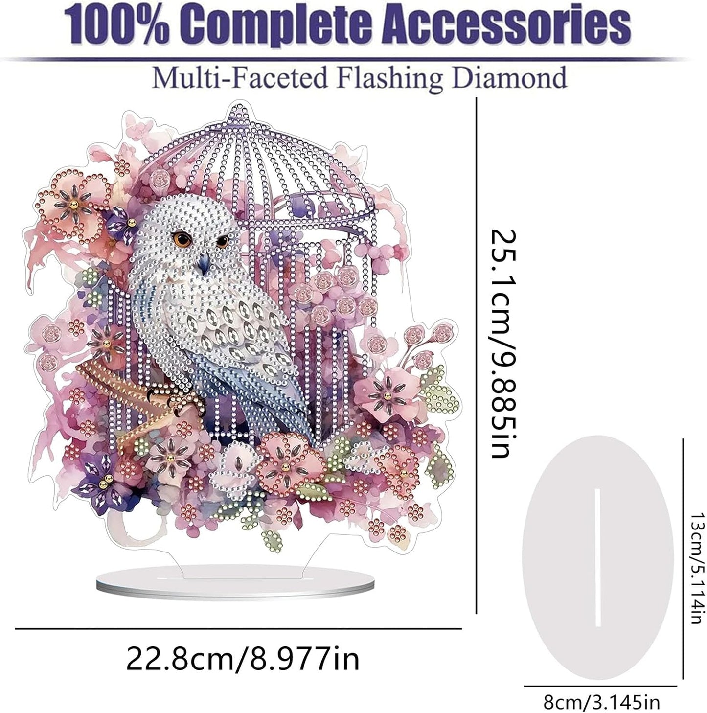 Diamond Painting Kits for Adults Beginners, 5D Full Drill Owl Crystal Art Desktop Ornament, DIY Single Sided Home Office Desk Decor, Creative Craft Gift Set with Tools
