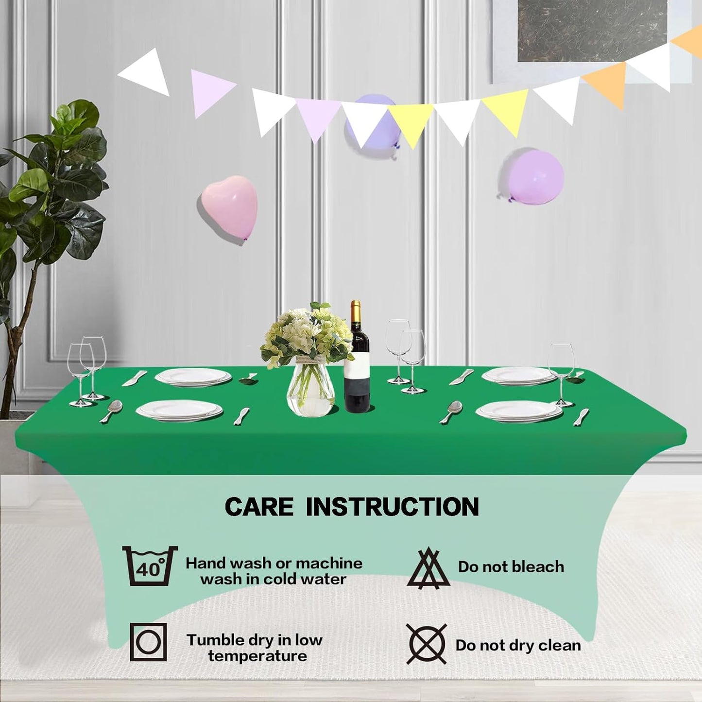 IVAPUPU 4FT Table Cloth for Rectangular Fitted Events Stretch Emerald Green Table Covers Washable Cover Spandex Tablecloth Protector for Party, Wedding, Cocktail, Banquet, Festival