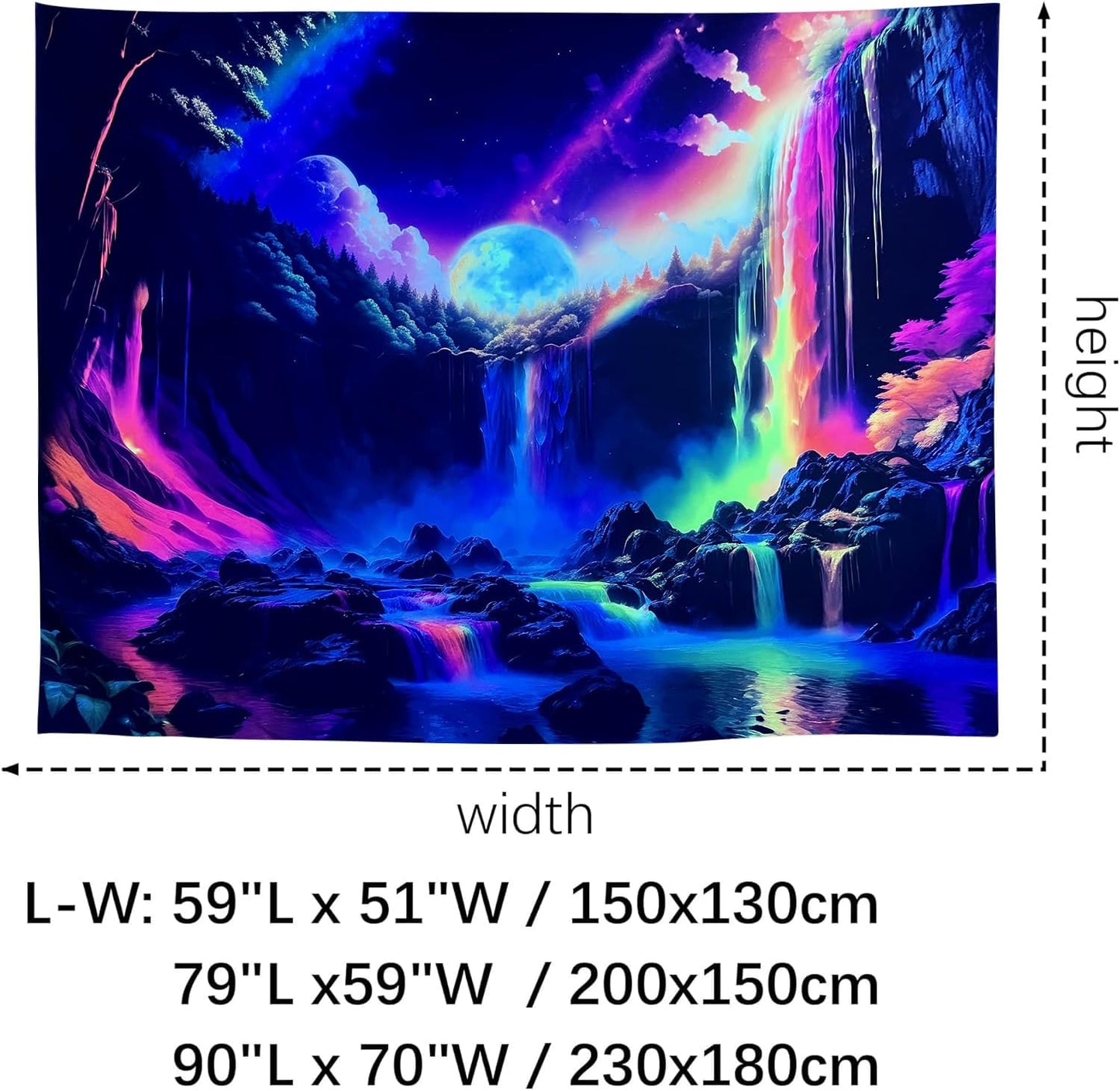 OSVINO Blacklight Rainbow Waterfall Tapestry 90"x70" UV Reactive Trippy Wall Hanging Rainbow Aesthetic Waterfall Wall Posters Bedroom Spiritual Room Decor