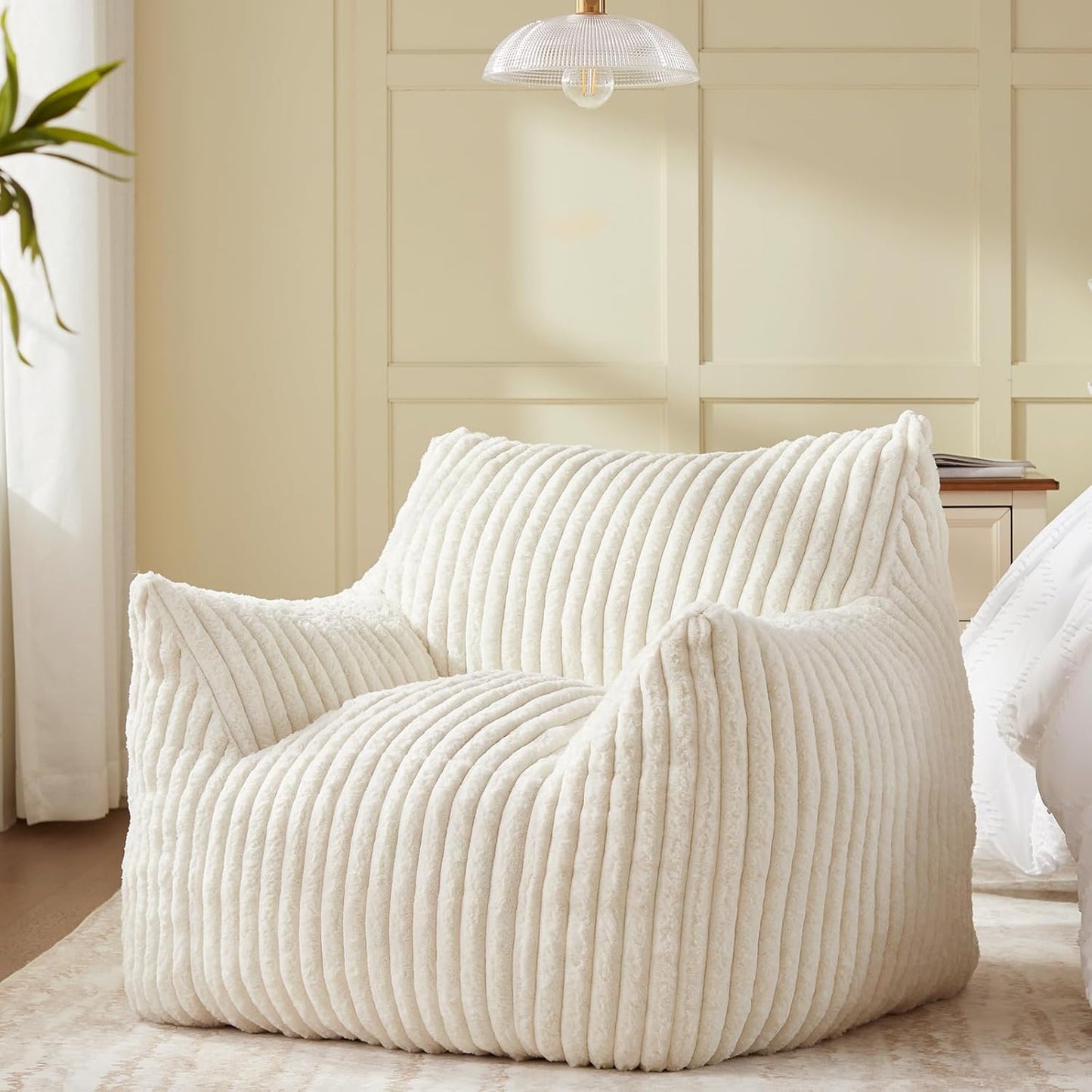 Giant Bean Bag Chairs for Adults Teens, Large Bean Bag Sofa Chairs with Filling Comfy Fuzzy BeanBag Chair with Armrests for Bedroom Living Room Reading