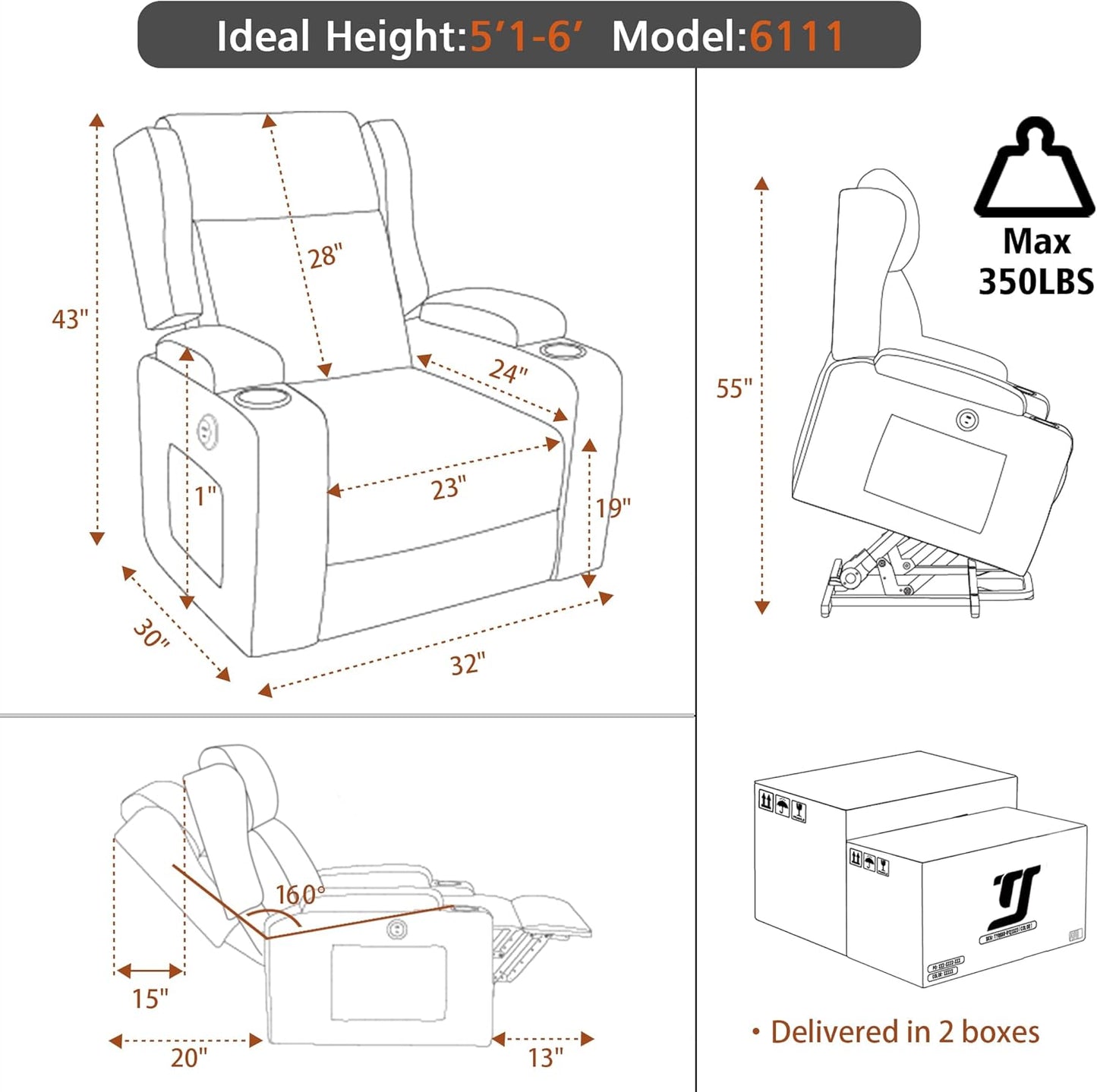 Lift Recliner Chair for Adults with Massage and Heating, Power Lift Recliner Chairs for Elderly, Corduroy Fabric Reclining Chair with USB &Type-C Port, Cup Holders, L6111 (Beige)