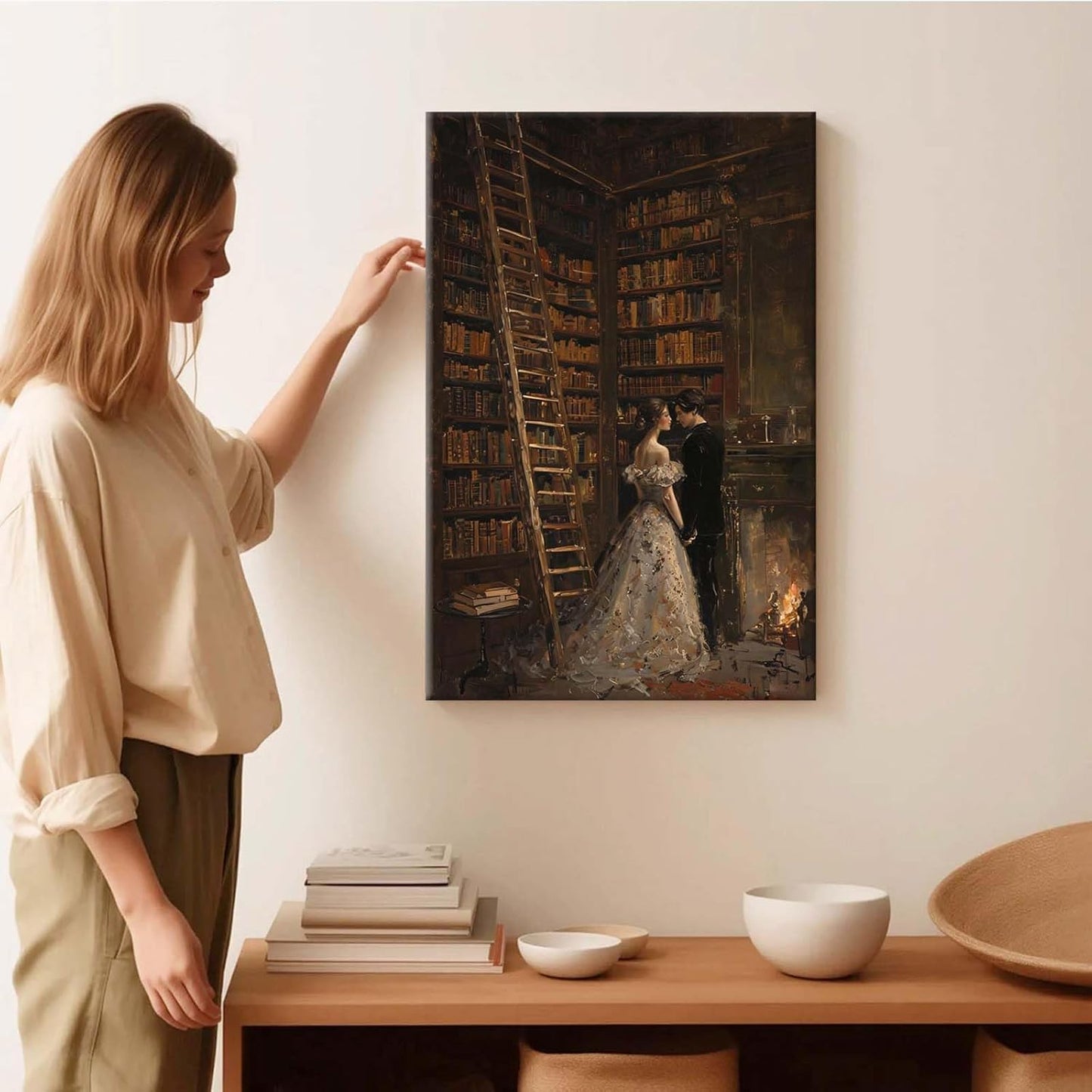 JFHCQJPK Gothic retro library scene decoration melancholy calm art college style wall aesthetic antique style home decoration suitable for bedroom living room20x30in Frameless