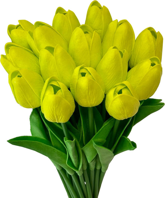 Fake Tulips Flowers 15 Pcs PU Artificial Flower Real Touch Tulip for Home Party Wedding Floral Arrangement Centerpiece Table Party Decoration