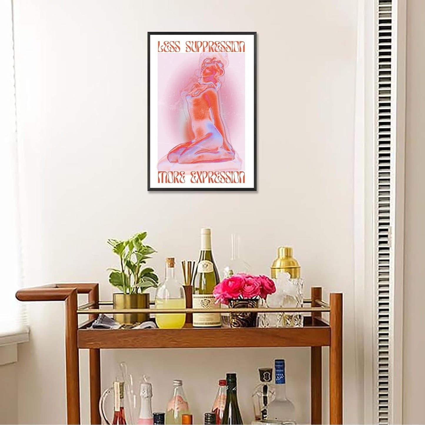 Spiritual Affirmation Art Poster Pink Woman Canvas Wall Art Aesthetic Pictures Sexy Woman Prints Painting Trendy Gradient Aesthetic Wall Decor Living Room Bedroom 12x16in Framed