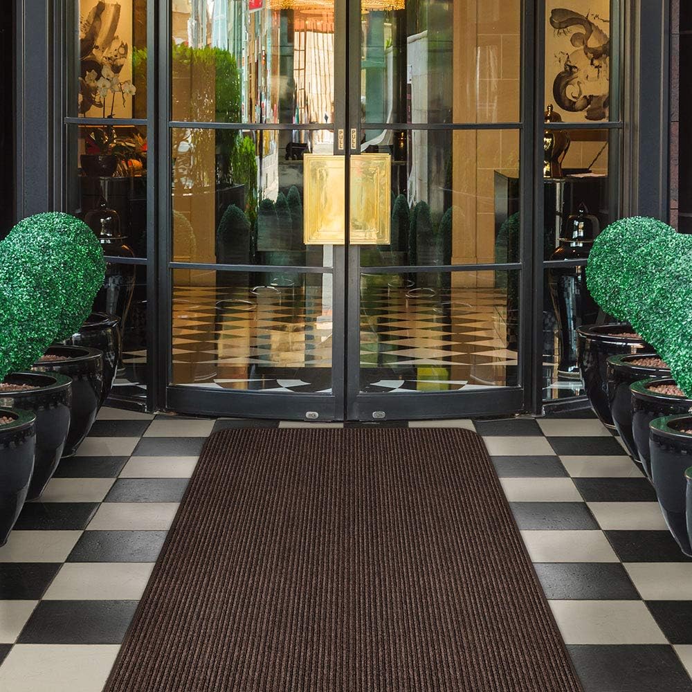 House, Home and More Indoor Outdoor Double-Ribbed Carpet Runner with Skid-Resistant Rubber Backing - Bittersweet Brown - 4 Feet x 15 Feet