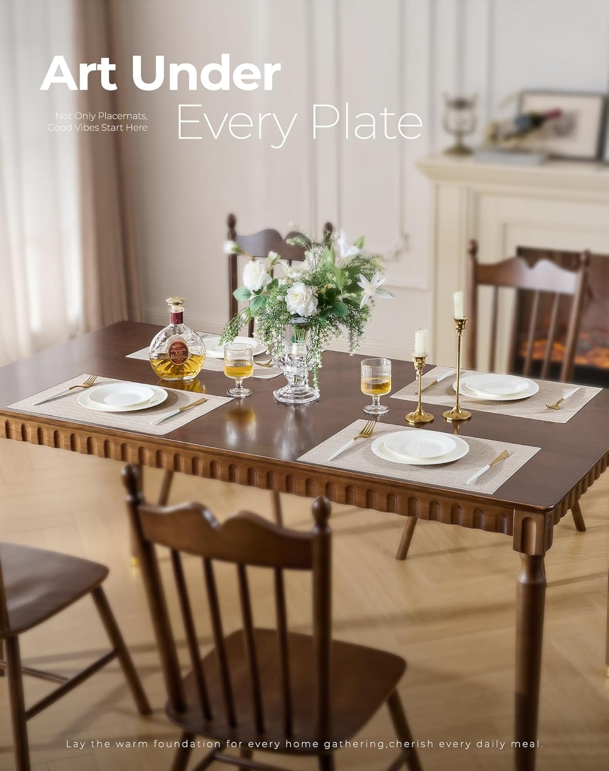 Leetaltree Beige Placemats Set of 8 - Heat Resistant Non-Slip Place mats for Dining Table, Washable Durable PVC Vinyl Woven Table Mats（Beige, 8）