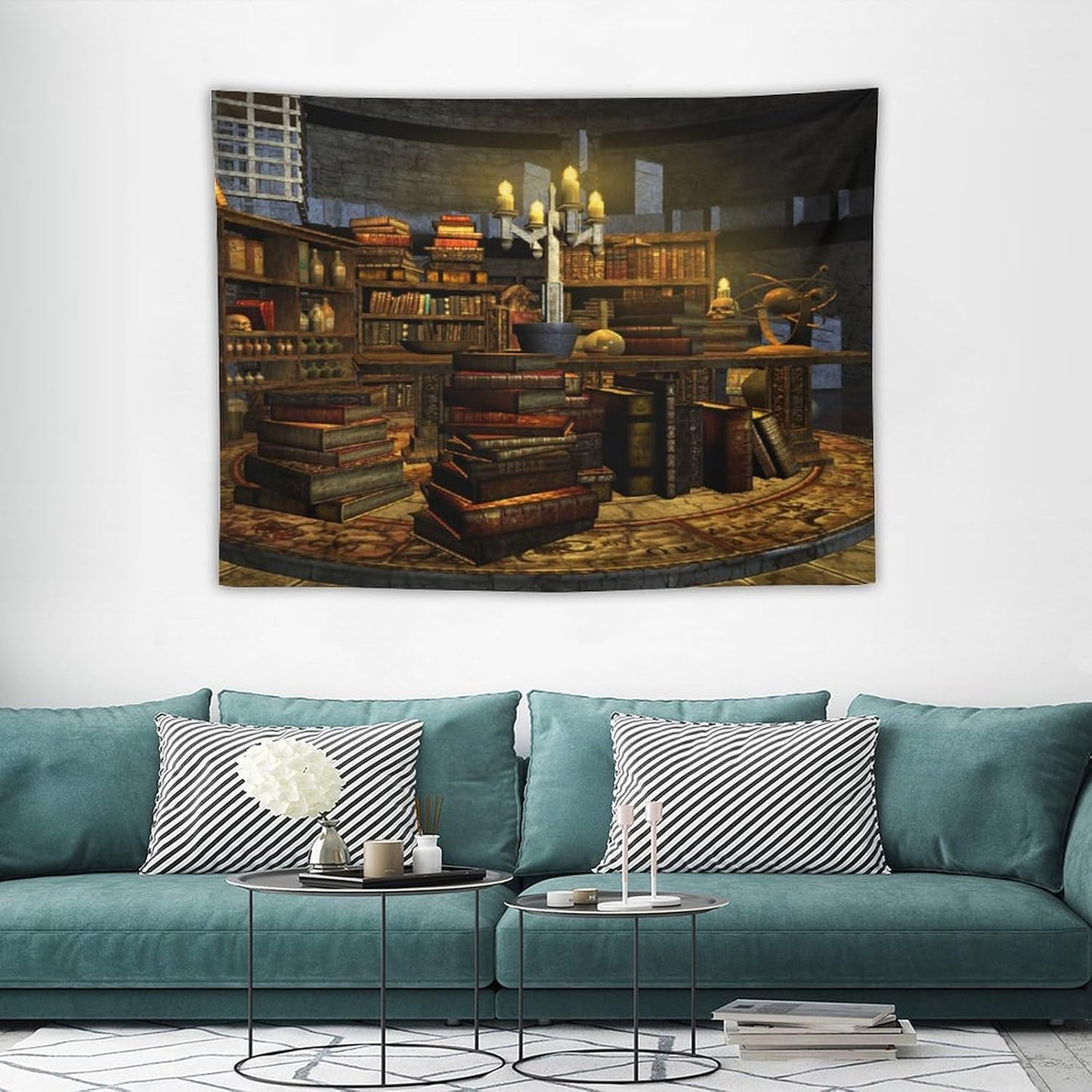 Kurtect Library Tapestry,Vintage Medieval Bookshelf Wooden Bookcase Antique Magic Art Tapestries for Party Beach Picnic Blankets Tablecloths Living Room Wall Deocr, 30x40 in