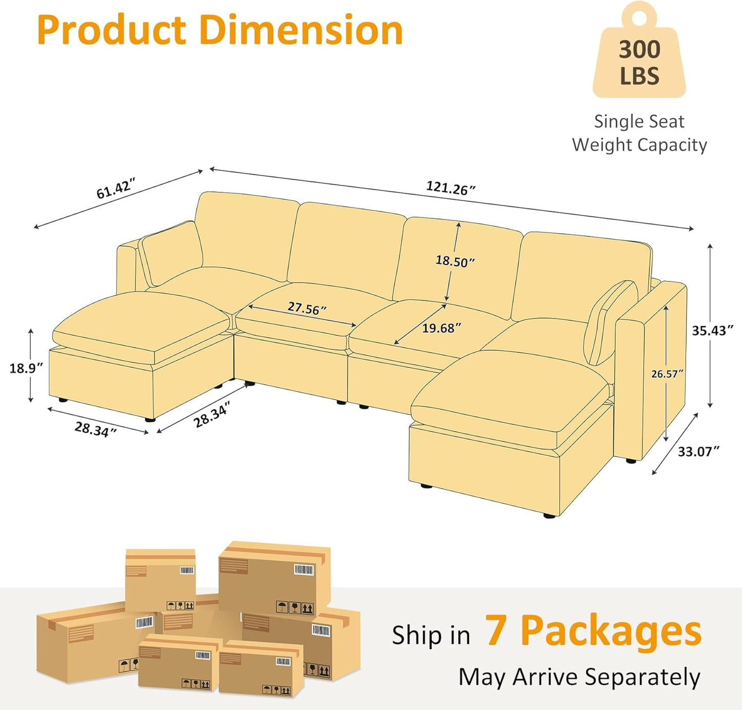 Modular Sectional Sofa, Convertible Sofa Couch Modular Sofa with Ottoman, Sectional Sofas for Living Room Small Apartments