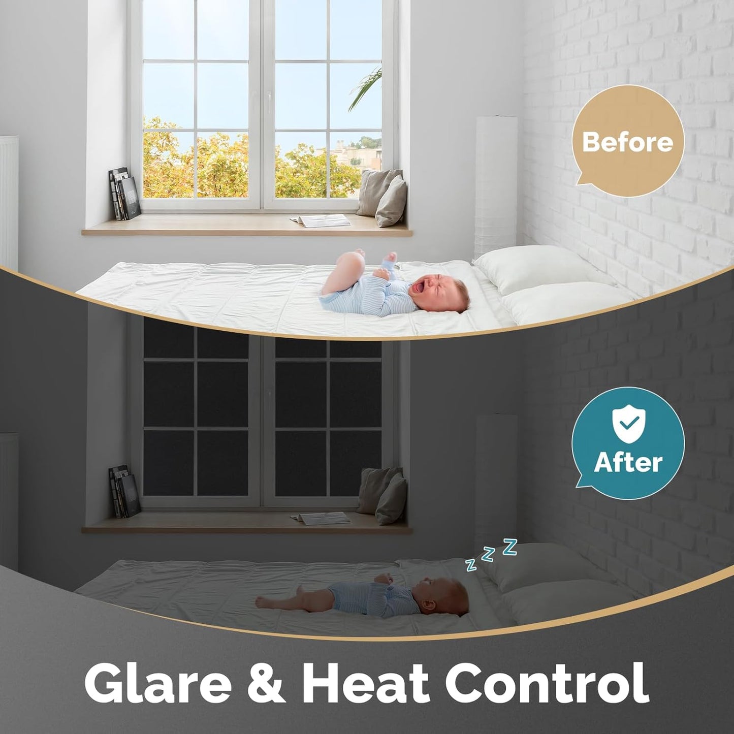 DOWELL Blackout Window Film, 100% Light Sun Blocking Static Cling Frosted Privacy Film for Glass, Heat Control Removable Window Tint, Room Darkening Cover for Day Sleep, Black, 35.4" x 118"