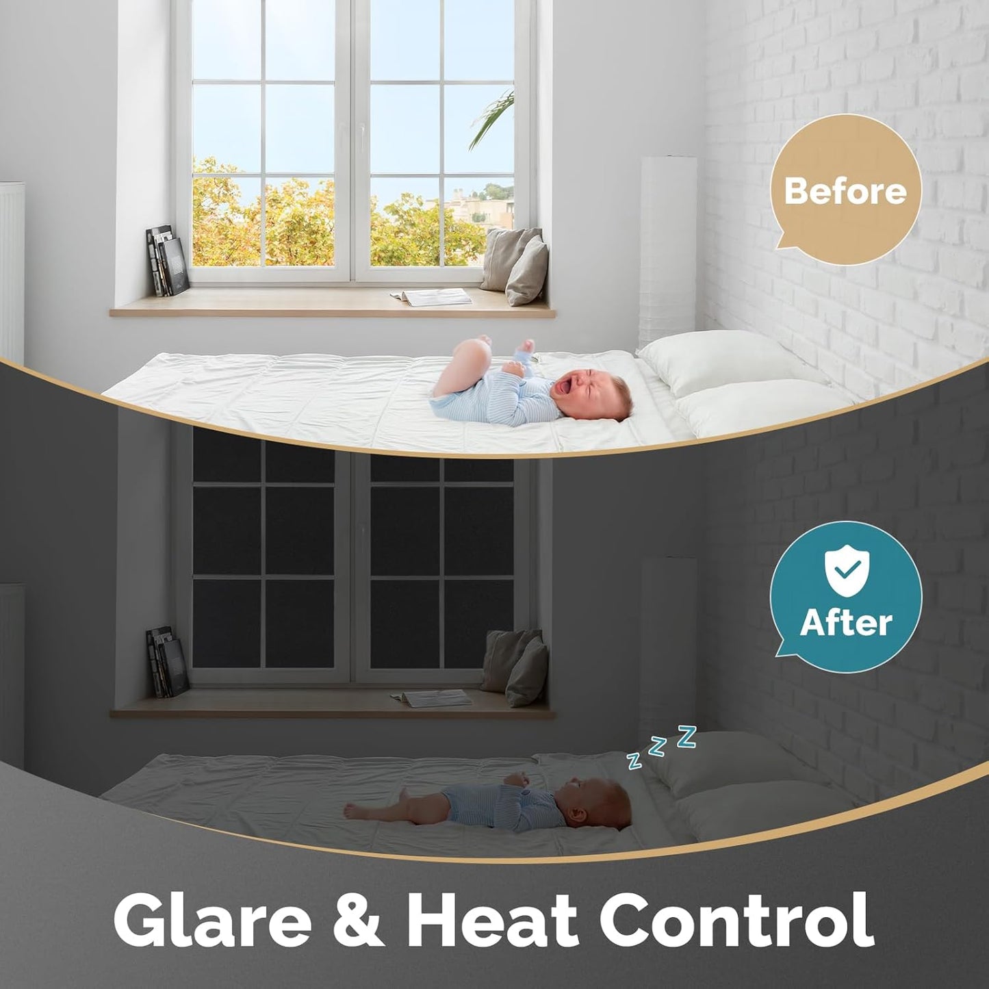 DOWELL Blackout Window Film, 100% Light Sun Blocking Static Cling Frosted Privacy Film for Glass, Heat Control Removable Window Tint, Room Darkening Cover for Day Sleep, Black, 35.4" x 157.5"