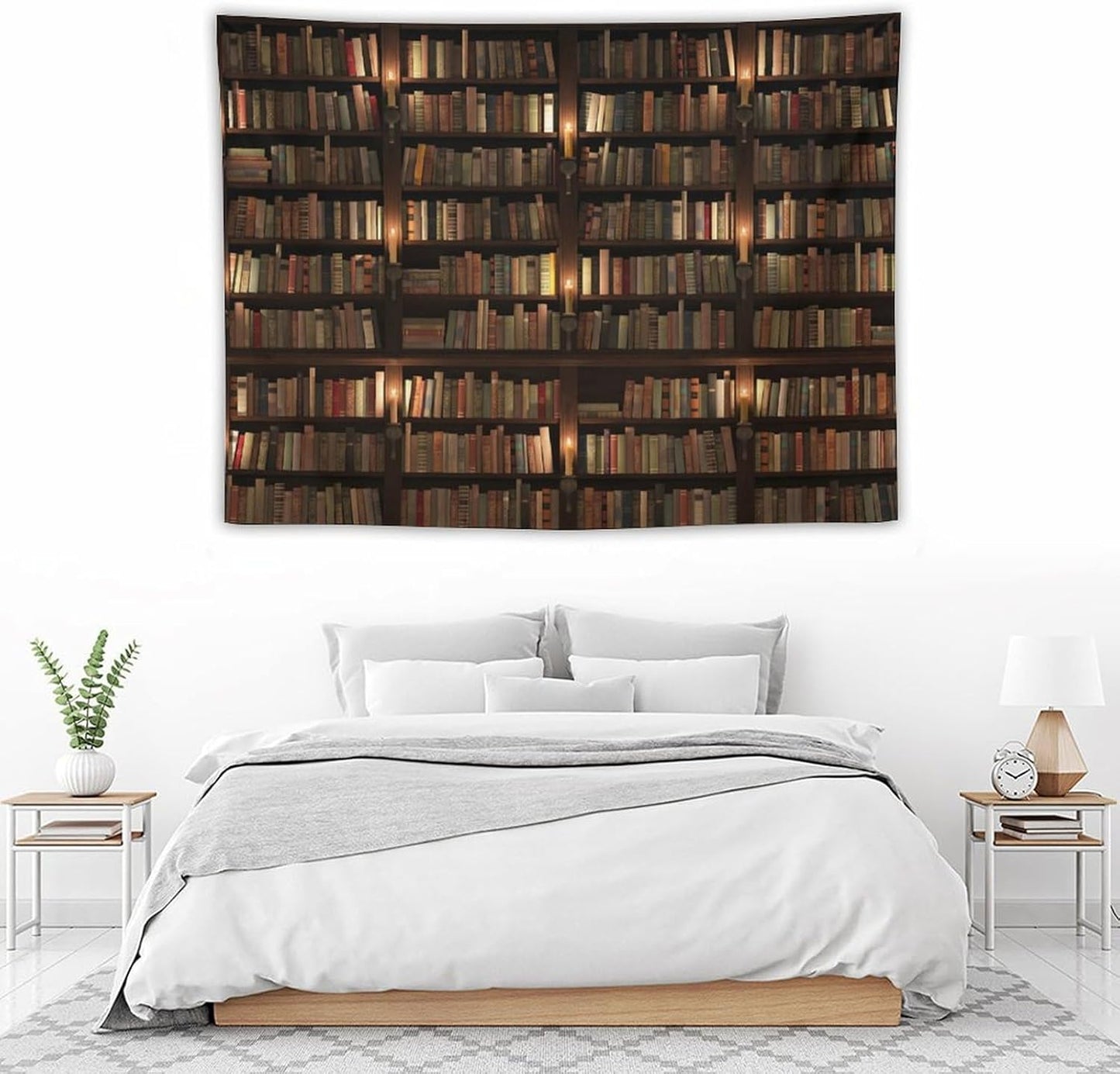 Kurtect Bookshelf Tapestry,Retro Library Bookcase Antique Mid Century Pattern Print Tapestries for Party Beach Picnic Blankets Tablecloths Living Room Wall Deocr, 30x40 in