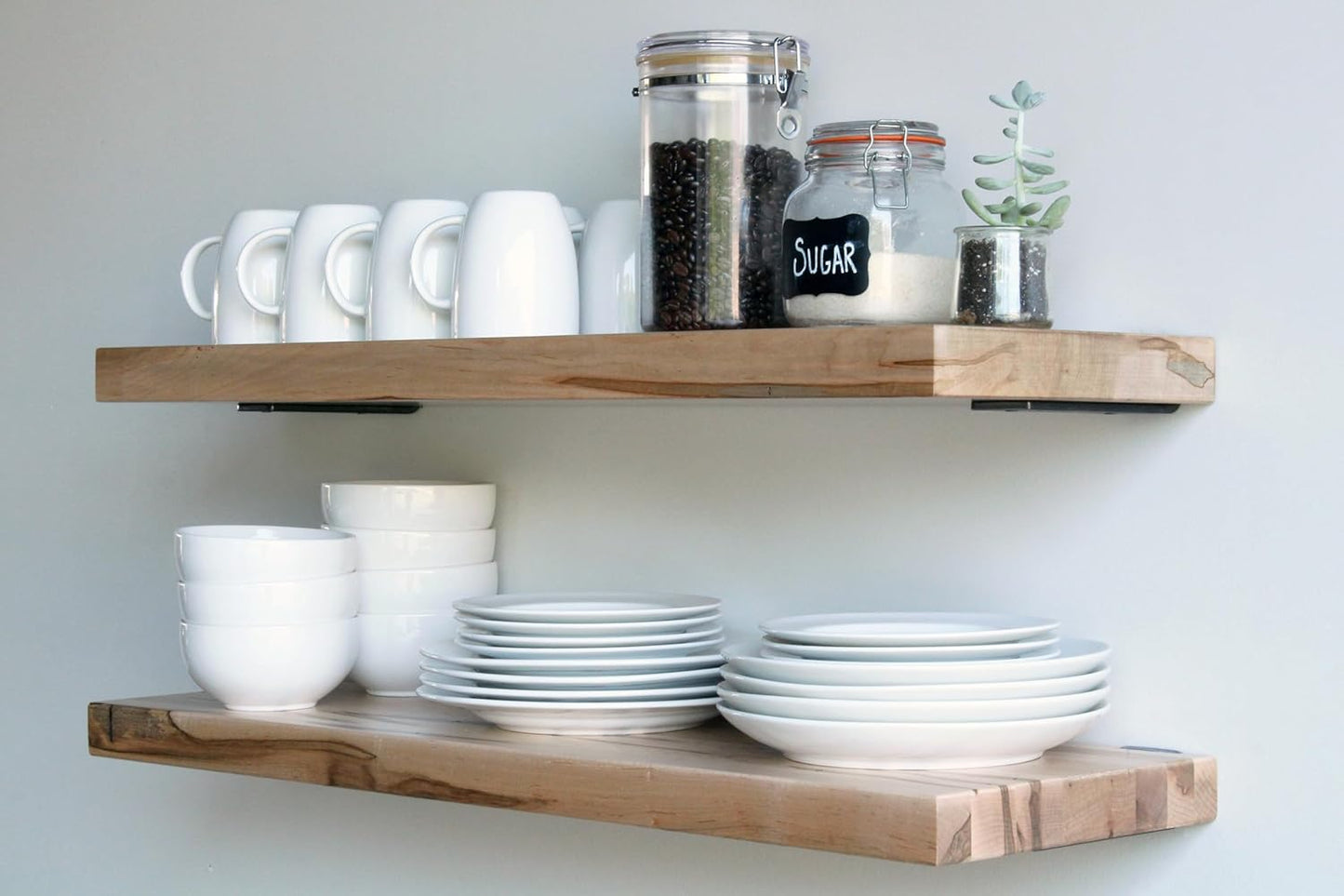 Urban Legacy Deep Floating Shelves | Wormy Maple with Furniture Grade Clear Coat | Low Profile Brackets | Set of 2 (48" x 11" x 2")