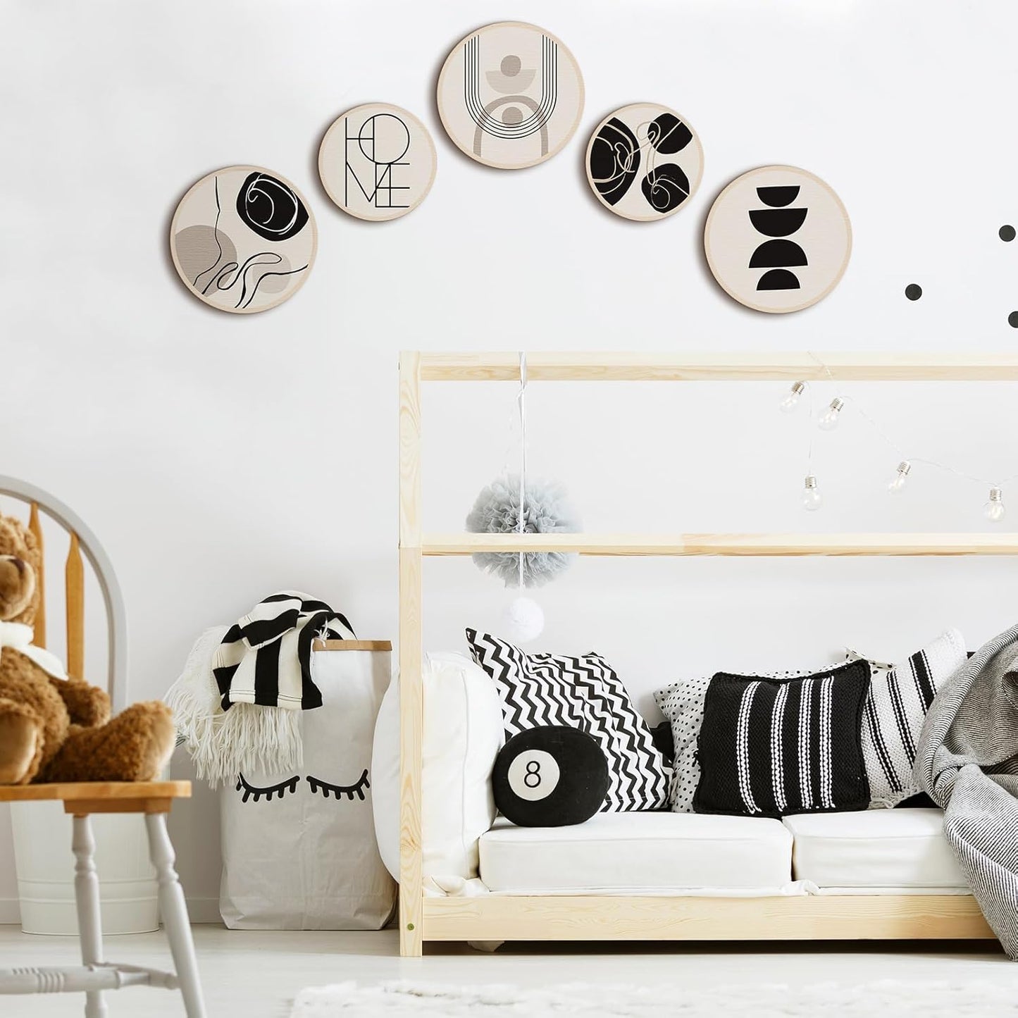 Qunclay 5 Pcs Wall Art Decor Wooden Living Room Wall Decor Bohemian Hanging Farmhouse Geometric 10'' and 8'' Aesthetic Wood Minimalist Posters for Bedroom(Classic)