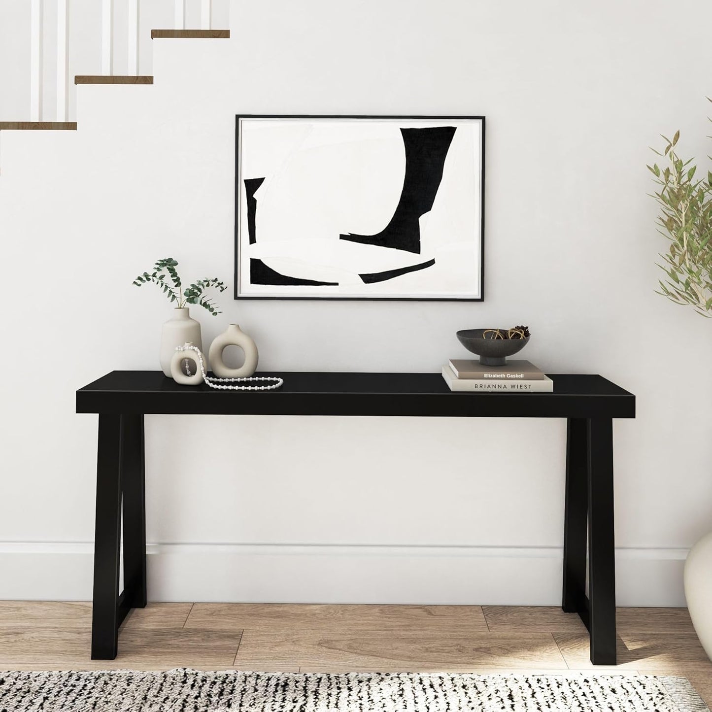 Plank+Beam Solid Wood Console Table, 66 Inch, Sofa Table, Narrow Entryway Table for Hallway, Behind The Couch, Living Room, Foyer, Easy Assembly, Black