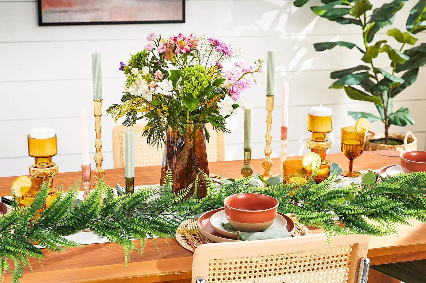 RECUTMS 4pcs Ferns Garland 6 FT Ivy Vines Fake Plant Artificial Hanging Plant Faux Boston Ferns Greenery Leaves Fake Vines for Outdoor Indoor Home Garden Decoration Party Table Wall Decoration(Green)