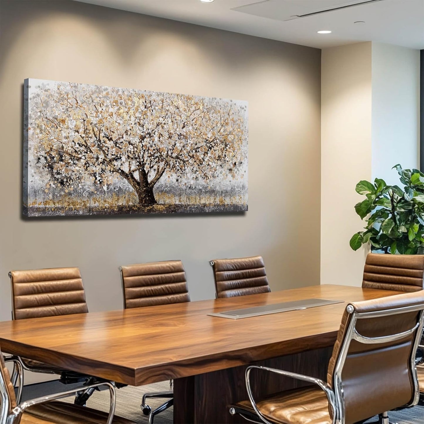 CHUDANHAO Abstract Grey Graffiti Wall Decor Big Tree Painting Gold Photo Prints Modern Canvas Art for Dining Room Bedroom 24"x48" Gallery Wall Art