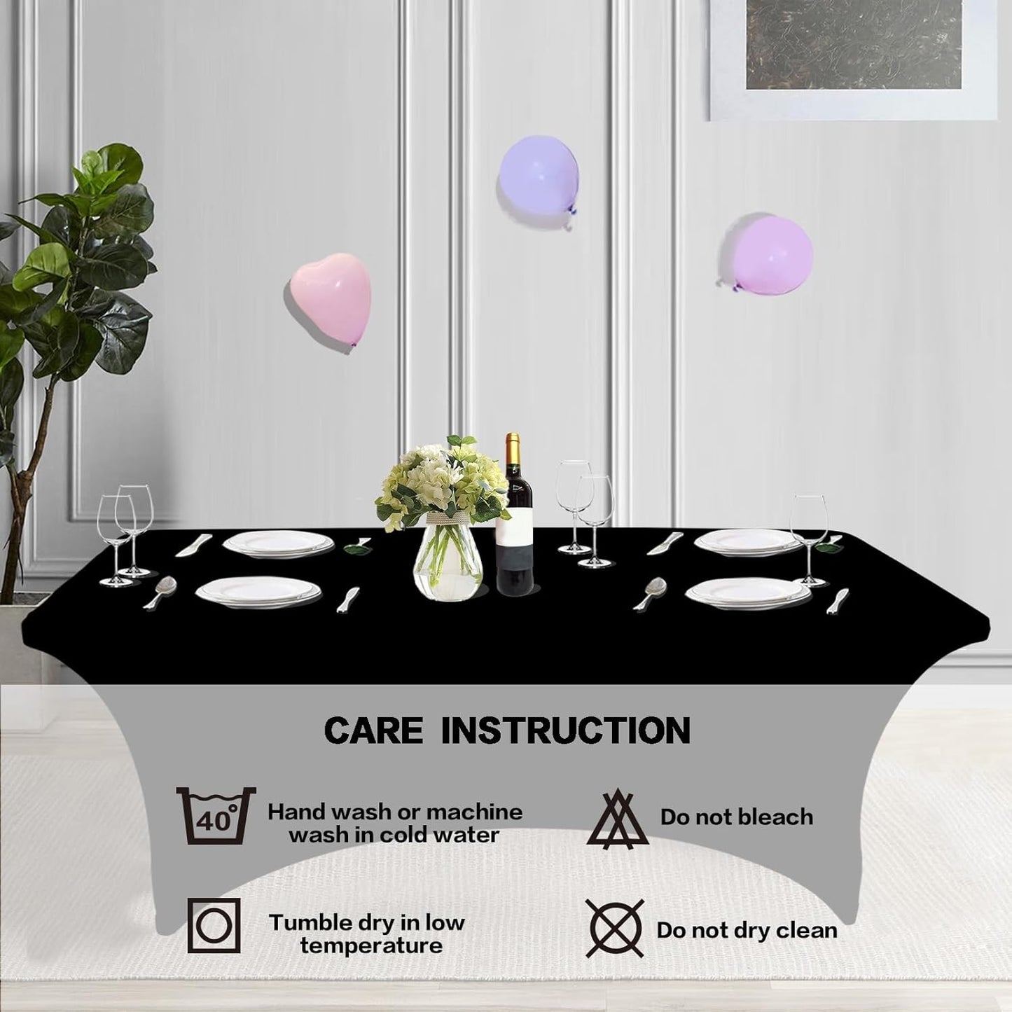 IVAPUPU 2 Pack 4FT Table Cloth for Rectangular Fitted Events Stretch Black Table Covers Washable Spandex Spring Tablecloth Protector for Party, Wedding, Cocktail, Banquet, Festival