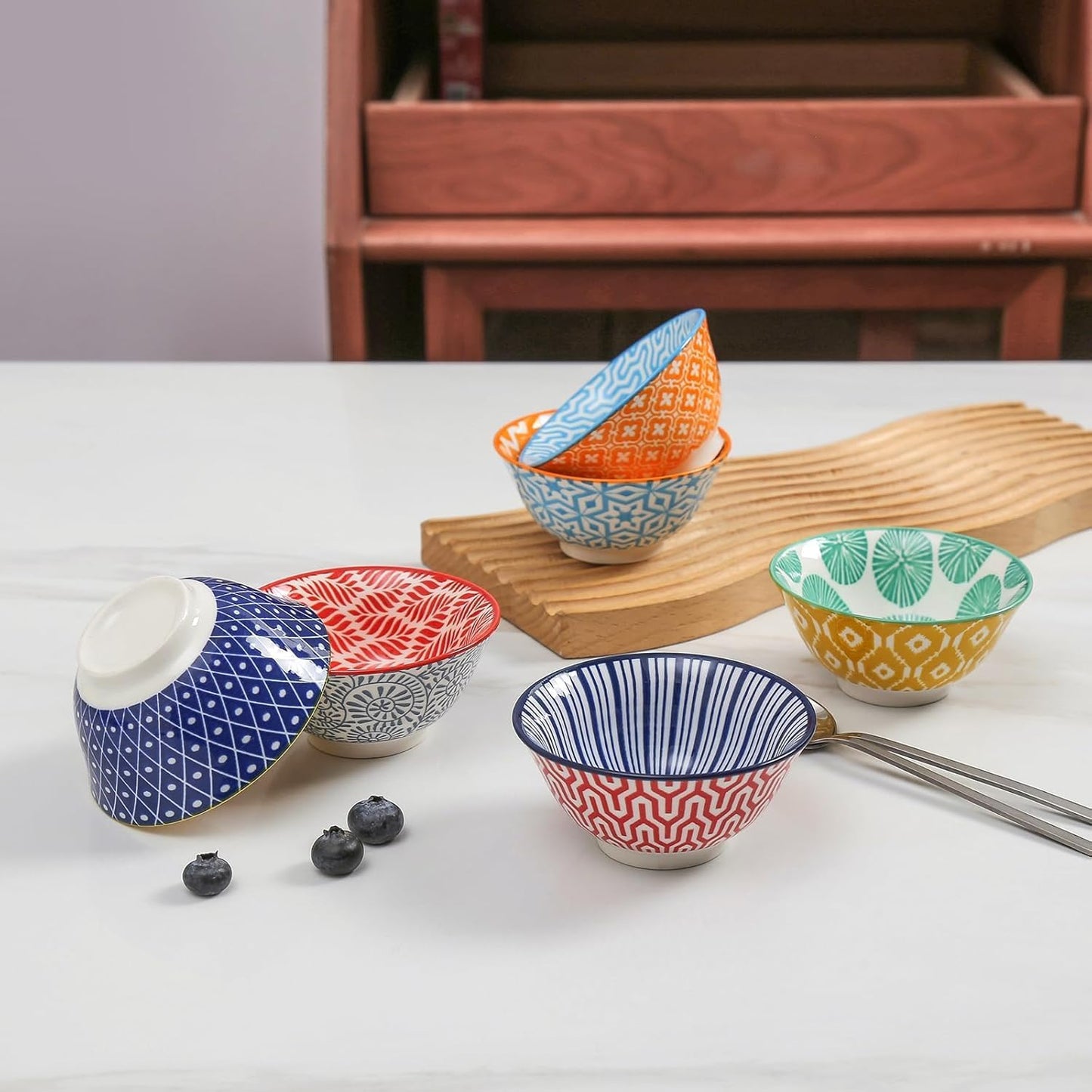 Selamica Ceramic Mini Bowl Set, 4 oz Dipping Bowls for Snack Side Dishes Condiment, Set of 6, Assorted Colors