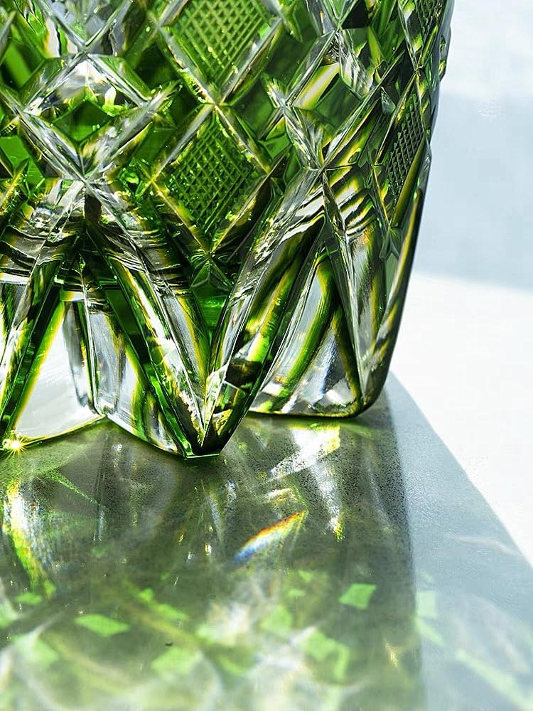 JEKE Edo style Hand Carved Drinking Glass Crystal Whisky Glass 340ml Tumbler For Whiskey Cocktail-Vodka-Beer Drinkingware Glasses In Gift Carton (Green)