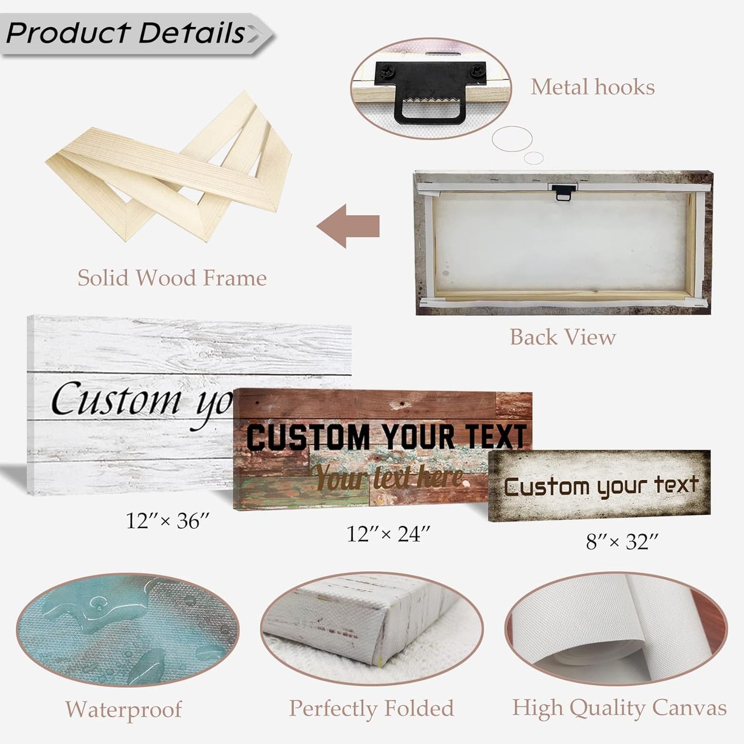 LZIMU Custom Text Signs Wall Decor Personalized Canvas Quote Family Sign Wall Art Wood Background Rustic Farmhouse Decor Framed (10"x30")