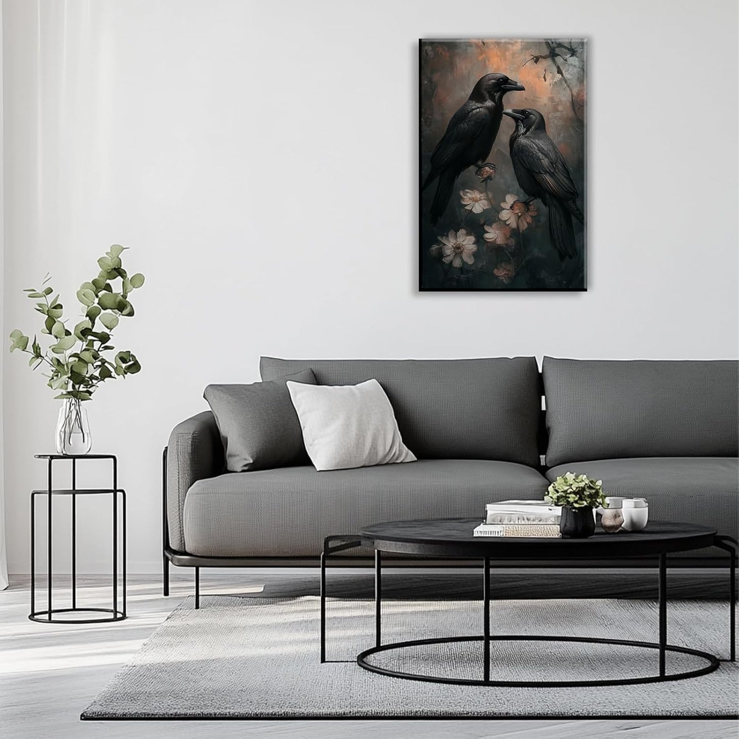 OAAPITI Birds Canvas Wall Art Black Couple Crow Picture Print Vintage Gothic Raven Artwork for Living Room Halloween Home Wall Decor(Artwork-7,16"x24")