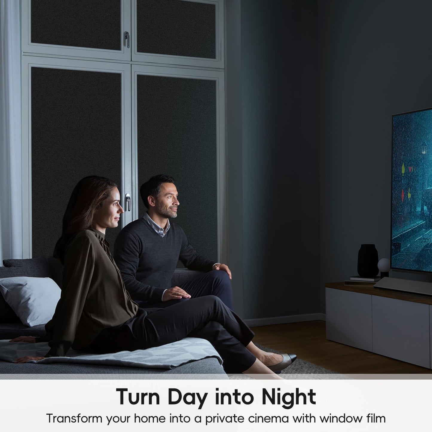 DUOFIRE Blackout Window Film Sun Blocking White Black Window Privacy Film Non Adhesive Static Cling Removable Windows Tint Anti -Glare Day Sleep Windows Tinting Films for Home, Office (35.4 x 78.7 in)